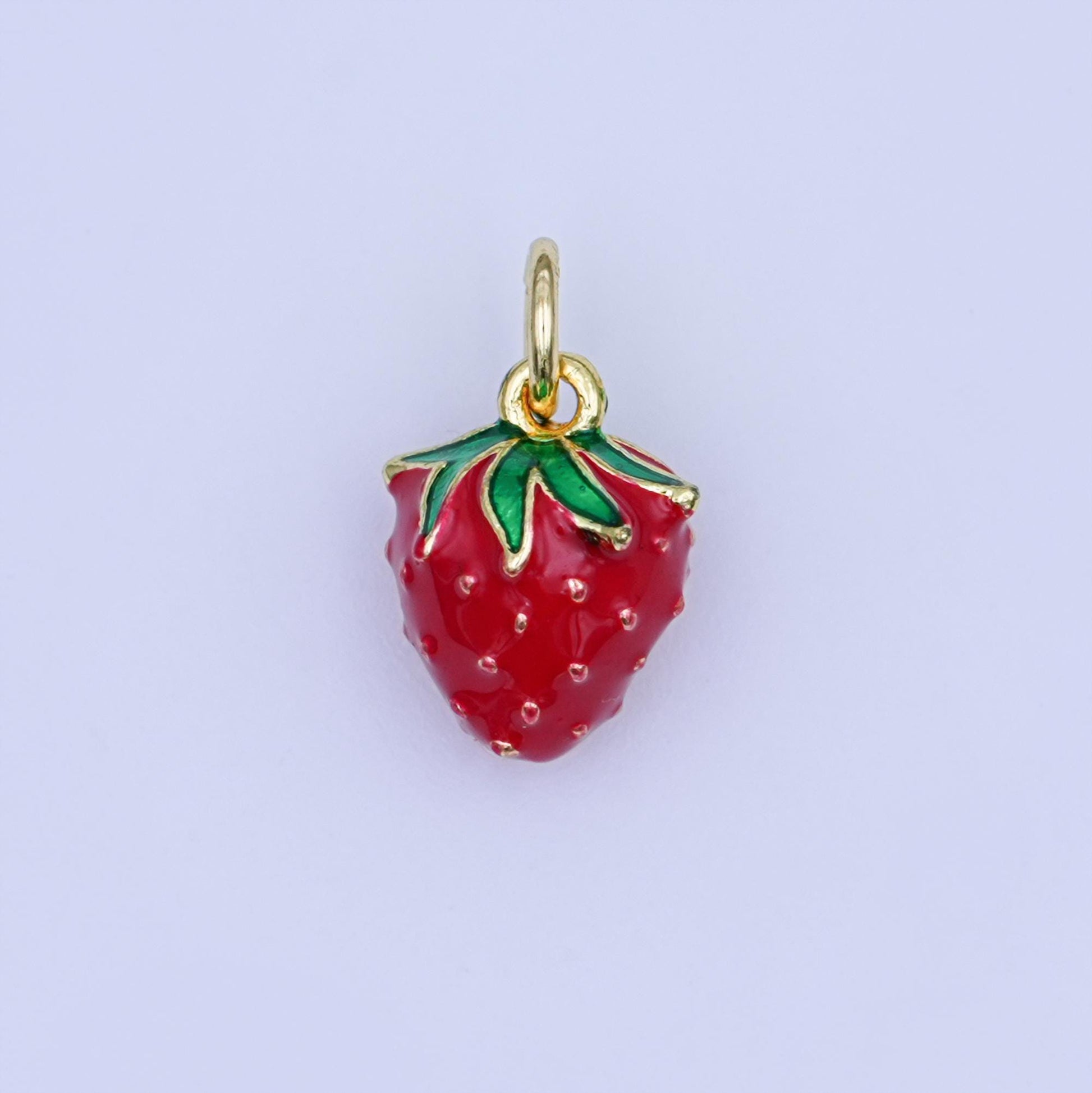 24K Gold Filled 11.5mm Red Strawberry 3D Multidimensional Mini Charm | W287
