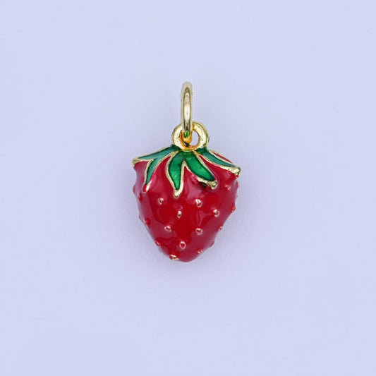 24K Gold Filled 11.5mm Red Strawberry 3D Multidimensional Mini Charm | W287