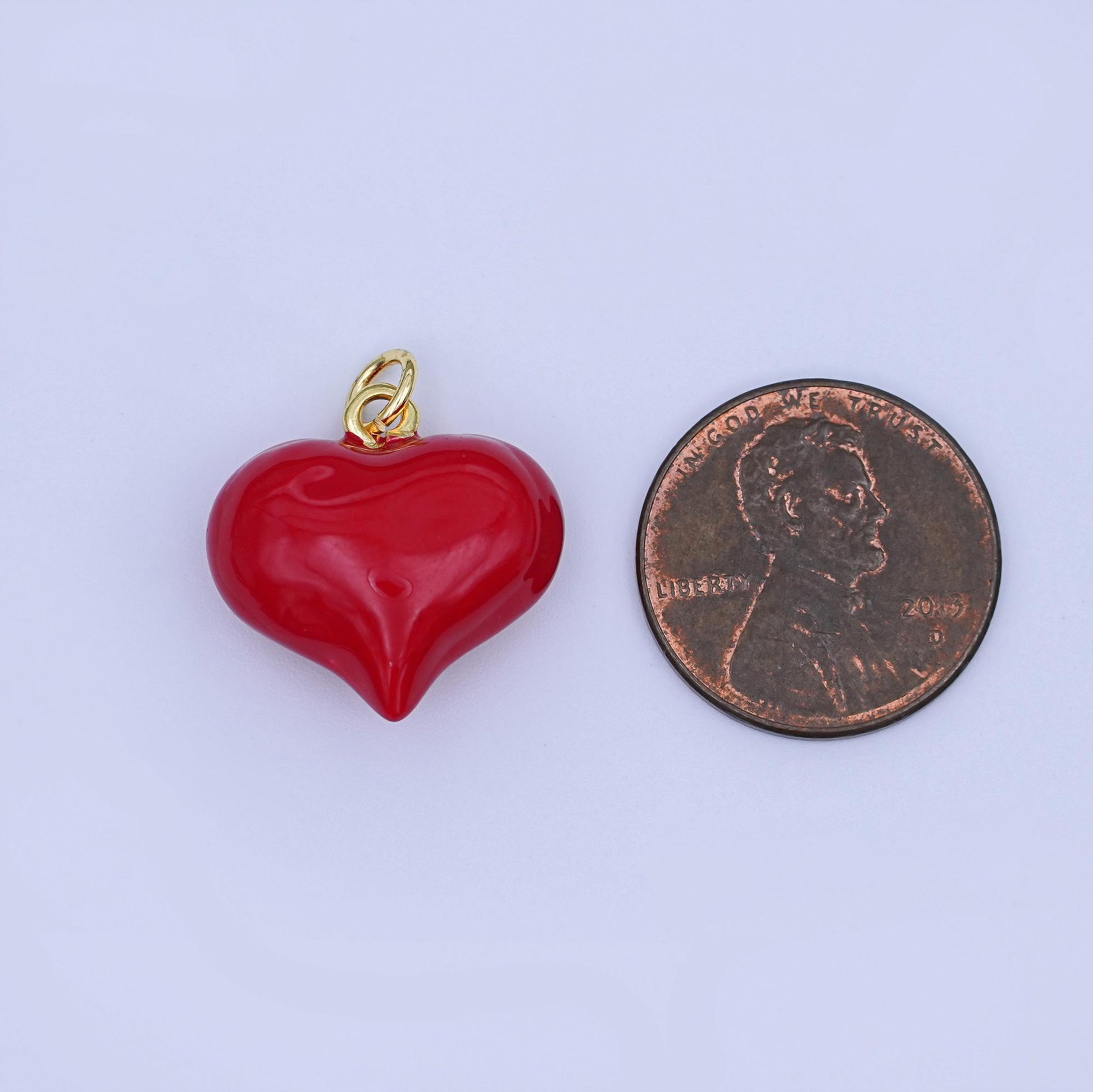 124K Gold Filled 18.5mm Red Enamel Heart Chubby 3D Multidimensional Charm | W201