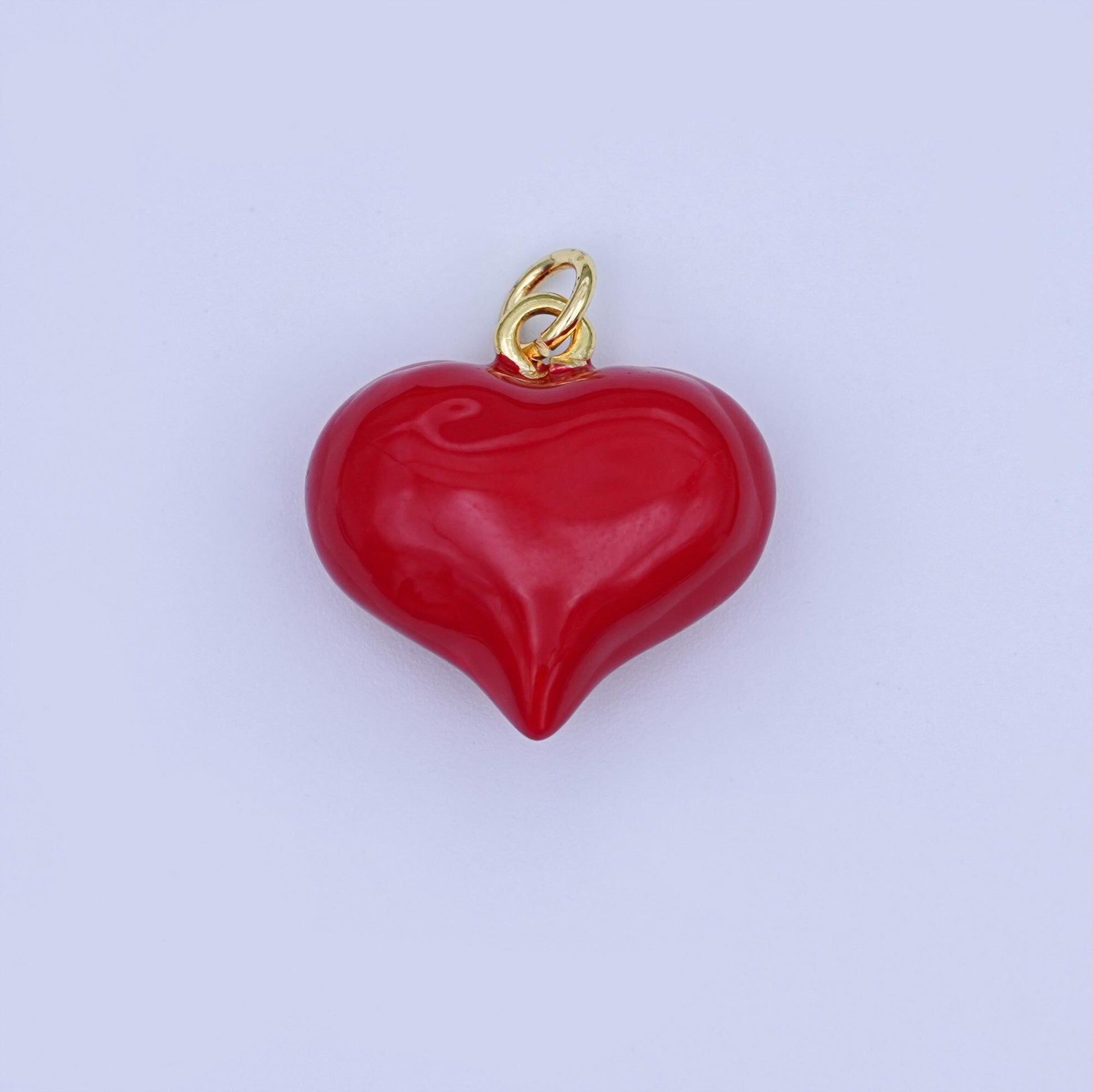 124K Gold Filled 18.5mm Red Enamel Heart Chubby 3D Multidimensional Charm | W201