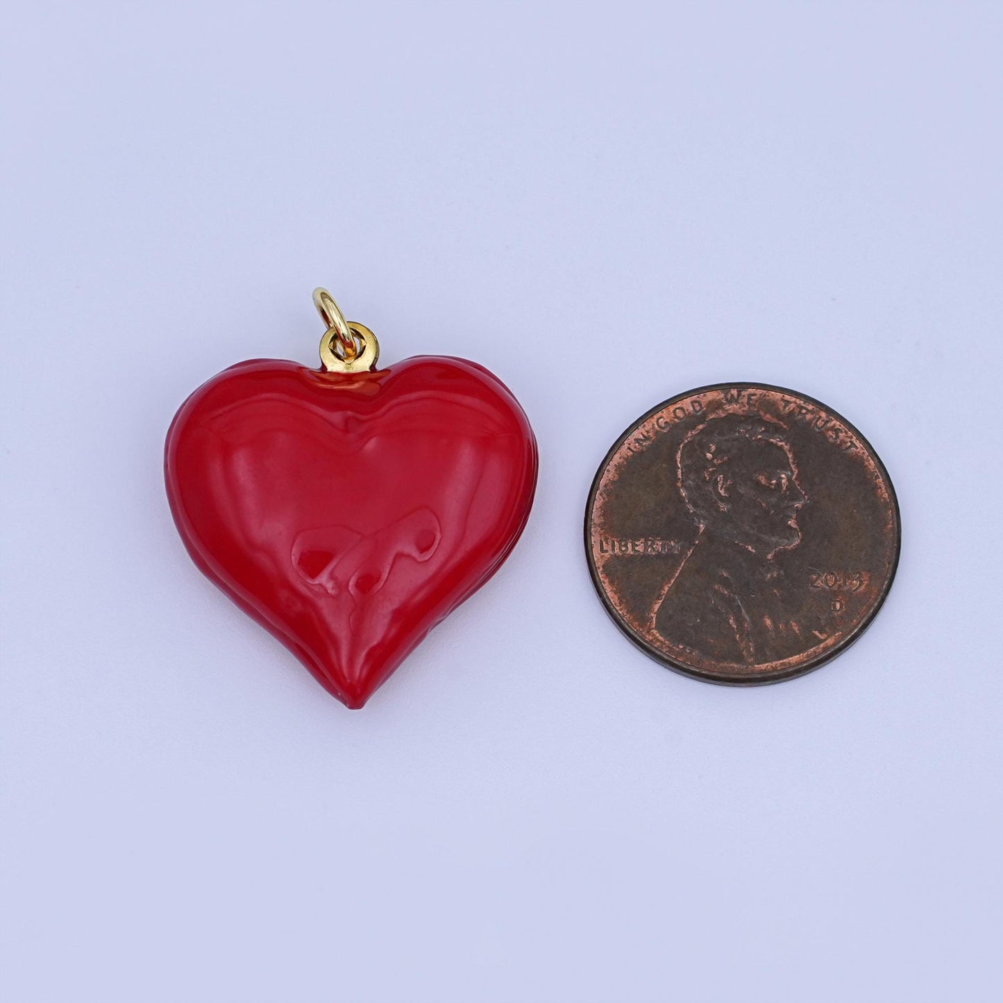 24K Gold Filled 23.8mm Red Enamel Heart 3D Multidimensional Charm | W186