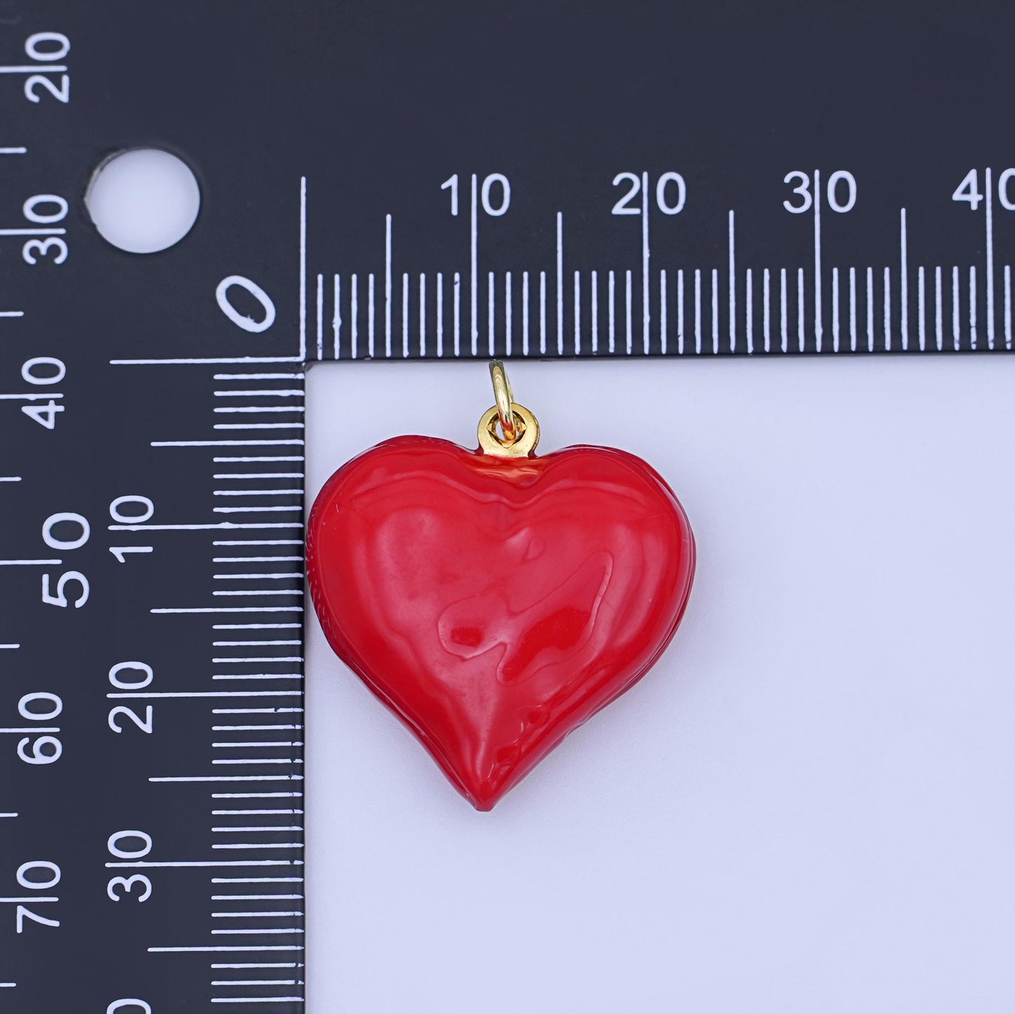 24K Gold Filled 23.8mm Red Enamel Heart 3D Multidimensional Charm | W186