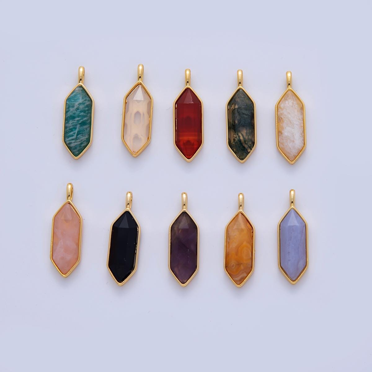 18K Gold Filled Natural Gemstone Hexagon Pendant | AF298