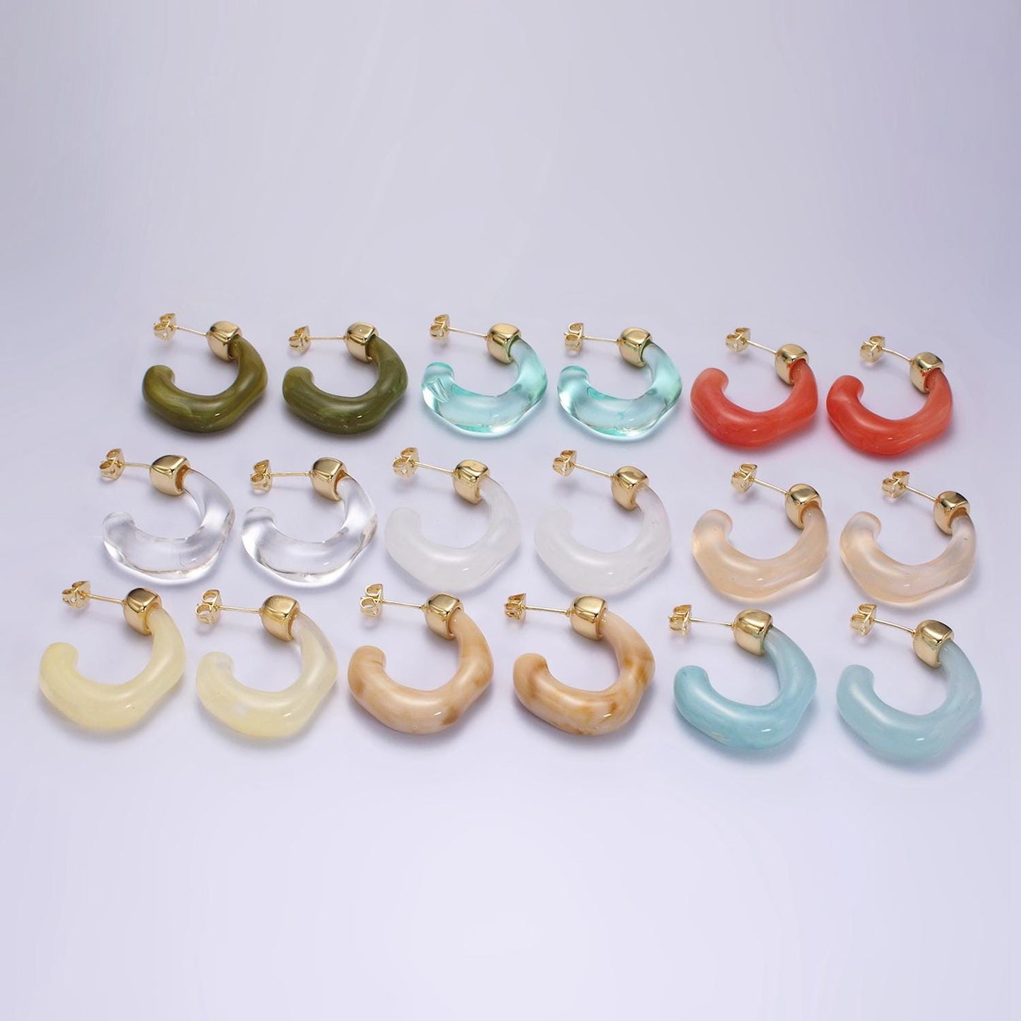 Gold Chunky Hoop Earring Clear, Grey, Cream U-Shaped Rectangular Latch Hoop Acrylic Transparent Resin Geometric Earrings AE159