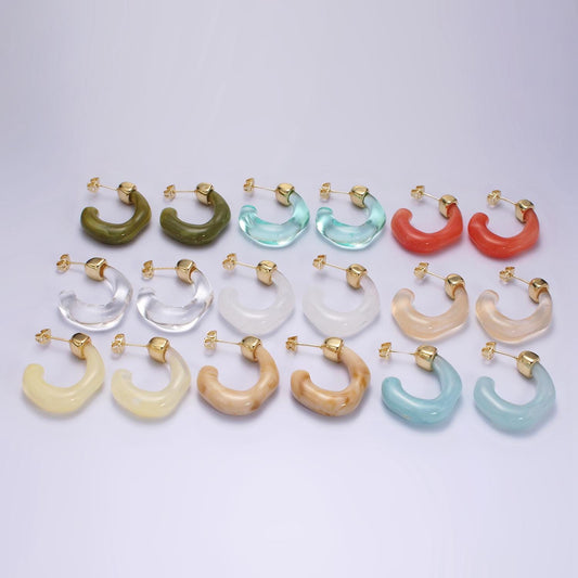 Gold Chunky Hoop Earring Clear, Grey, Cream U-Shaped Rectangular Latch Hoop Acrylic Transparent Resin Geometric Earrings AE159