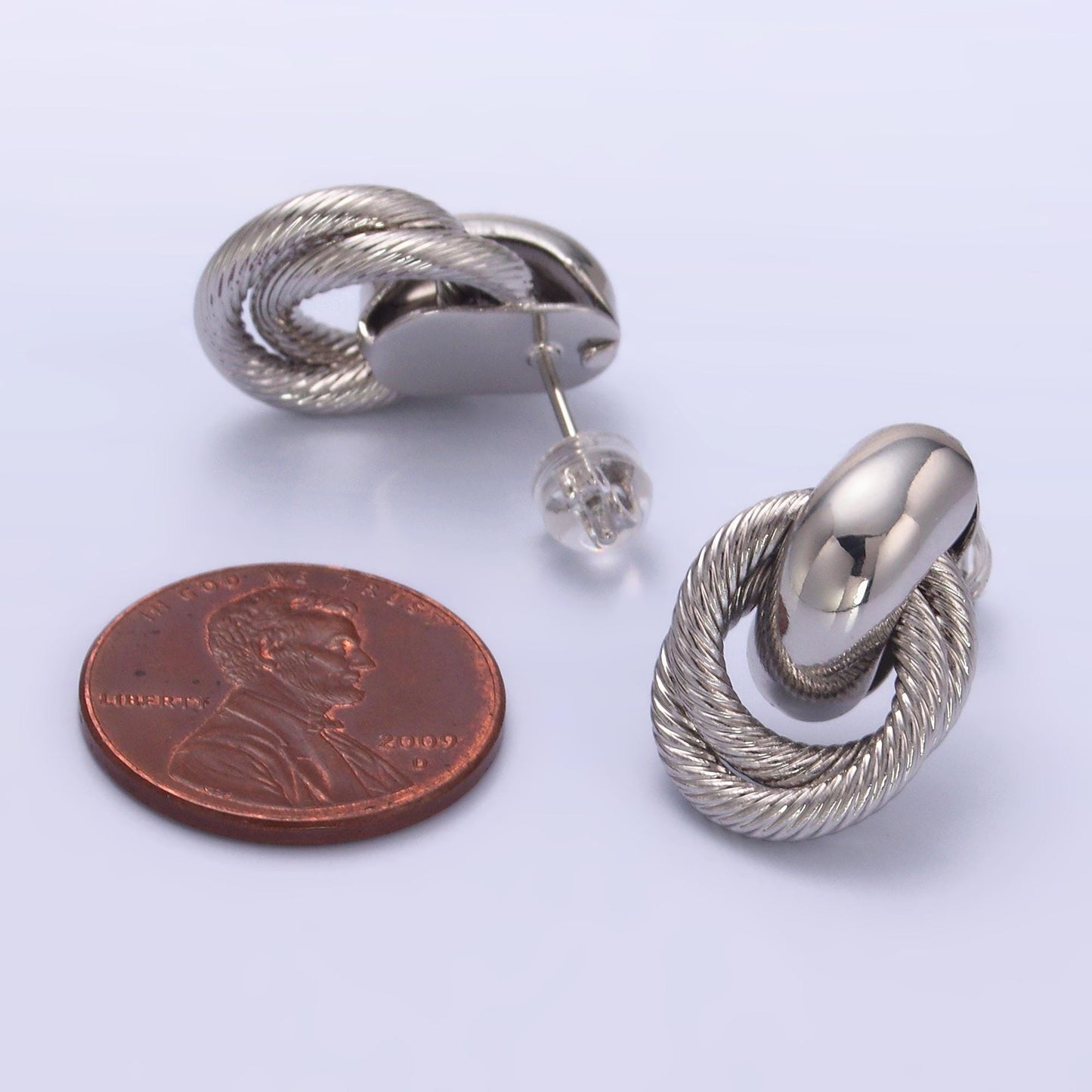 24K Gold Filled Circular Croissant Knot Doorknocker Drop Stud Earrings in Silver | AB744