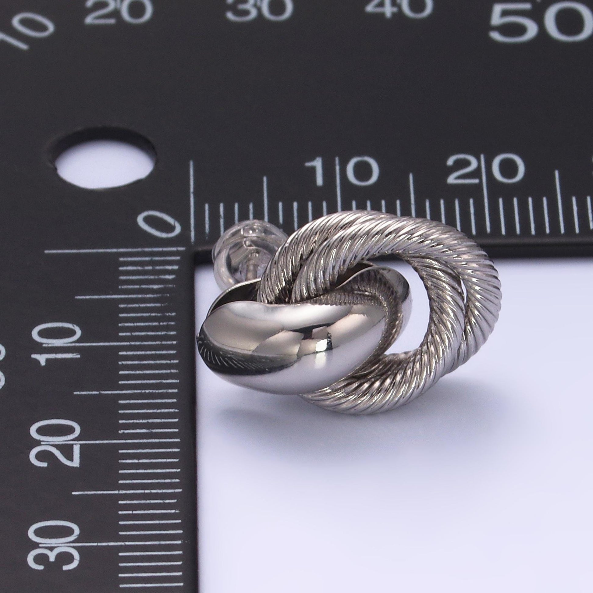 24K Gold Filled Circular Croissant Knot Doorknocker Drop Stud Earrings in Silver | AB744