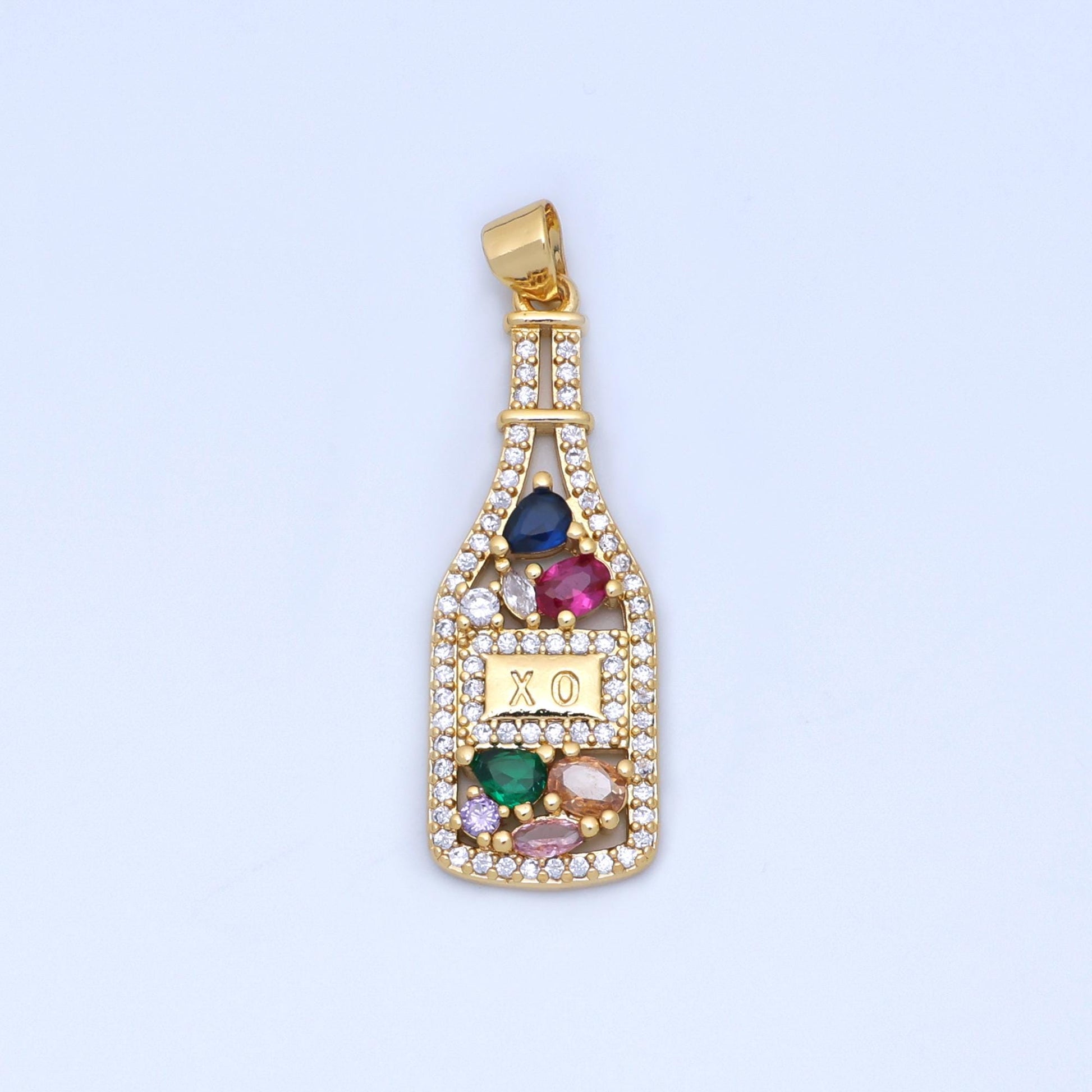 24K Gold Filled Multicolor CZ Micro Paved Wine Bottle Pendant | AA1478
