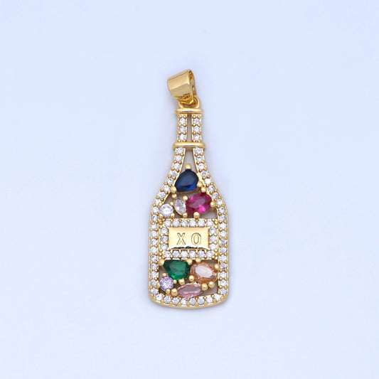 24K Gold Filled Multicolor CZ Micro Paved Wine Bottle Pendant | AA1478