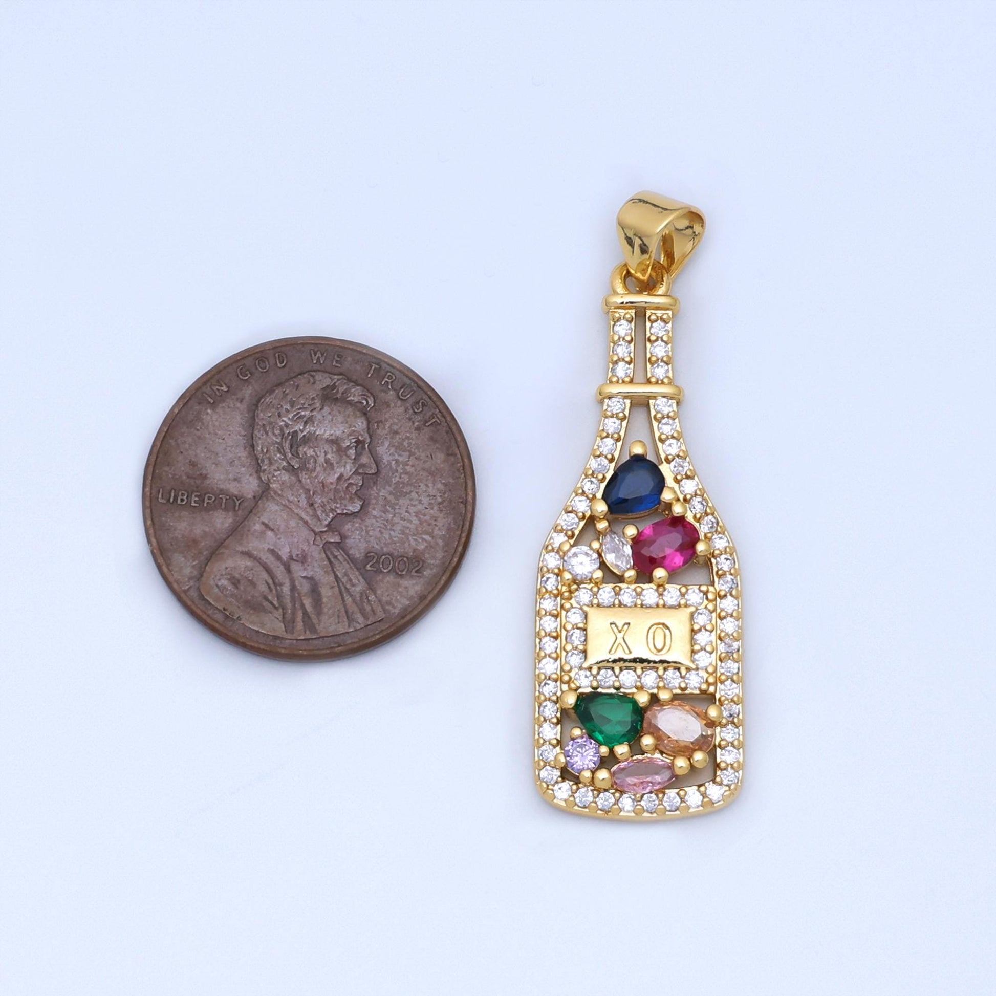 24K Gold Filled Multicolor CZ Micro Paved Wine Bottle Pendant | AA1478