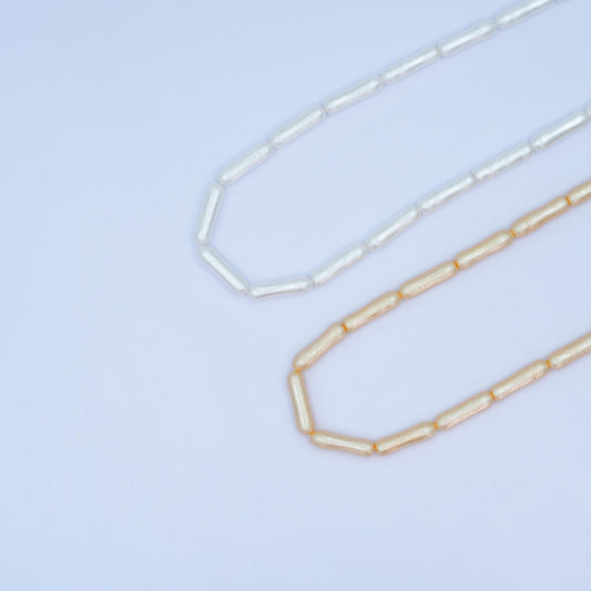 20mm White, Peach Biwa Rectangular Freshwater Pearl Strand | WA-2984 WA-2985