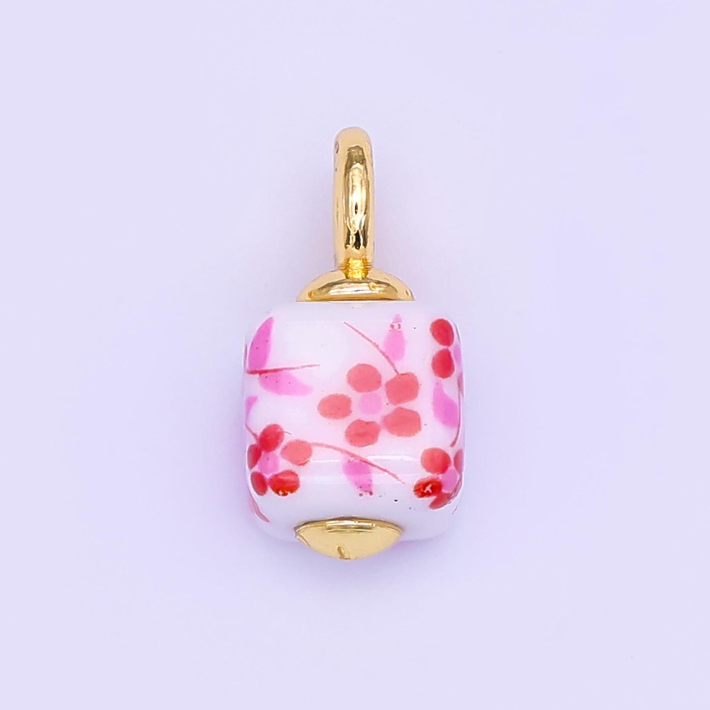 24K Gold Filled Blue, Pink, Brown, Red Daisy Flower Cube Ceramic Drop Pendant | E648 E704
