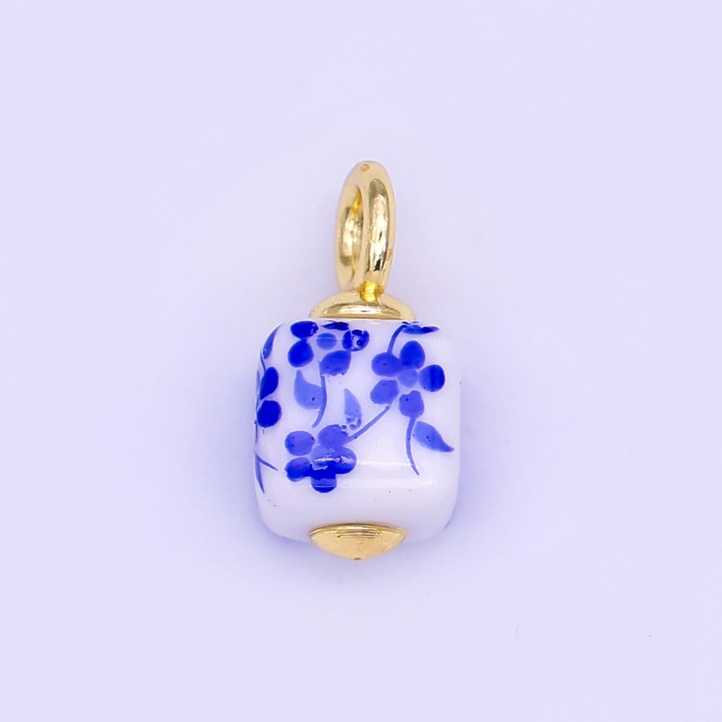 24K Gold Filled Blue, Pink, Brown, Red Daisy Flower Cube Ceramic Drop Pendant | E648 E704
