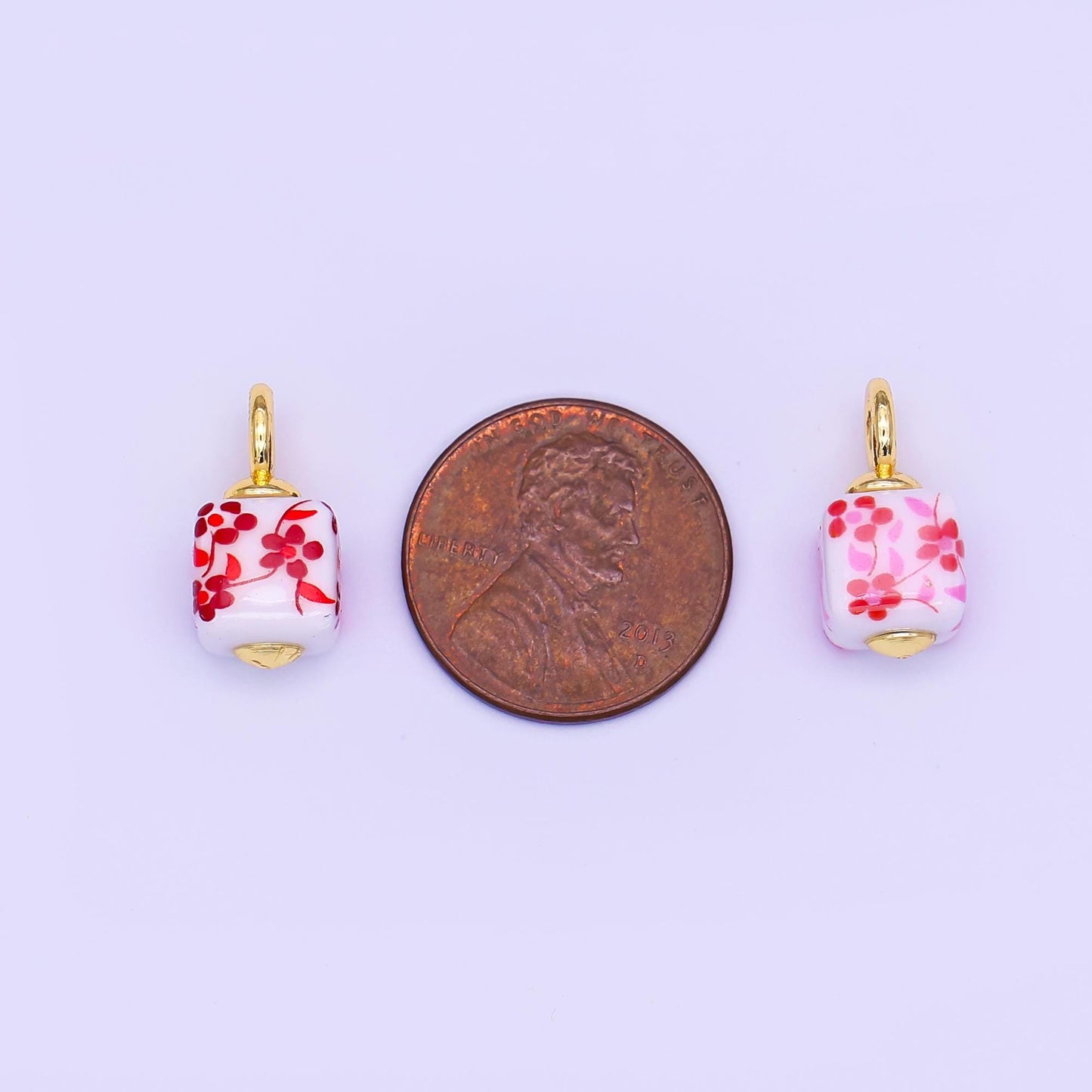 24K Gold Filled Blue, Pink, Brown, Red Daisy Flower Cube Ceramic Drop Pendant | E648 E704