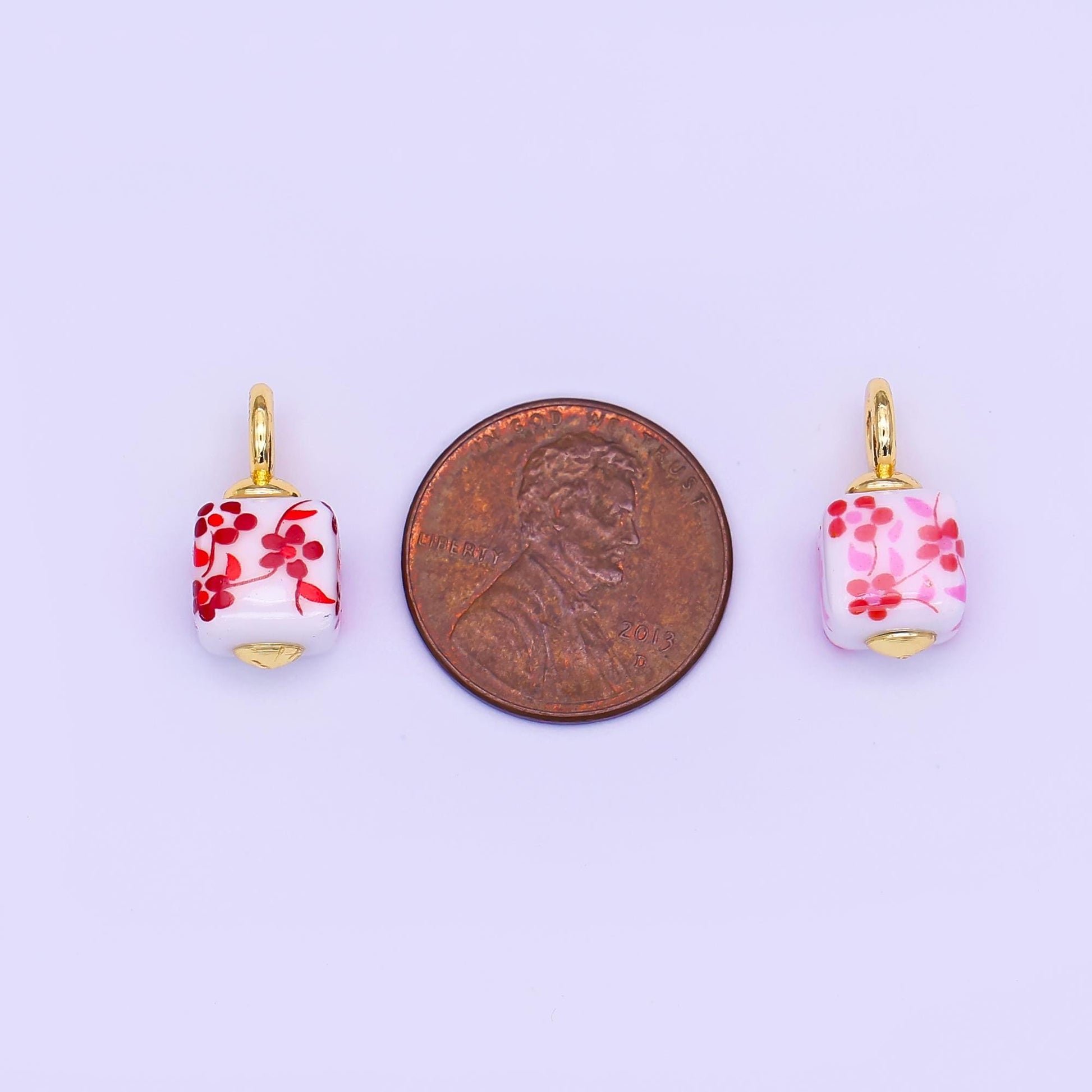 24K Gold Filled Blue, Pink, Brown, Red Daisy Flower Cube Ceramic Drop Pendant | E648 E704