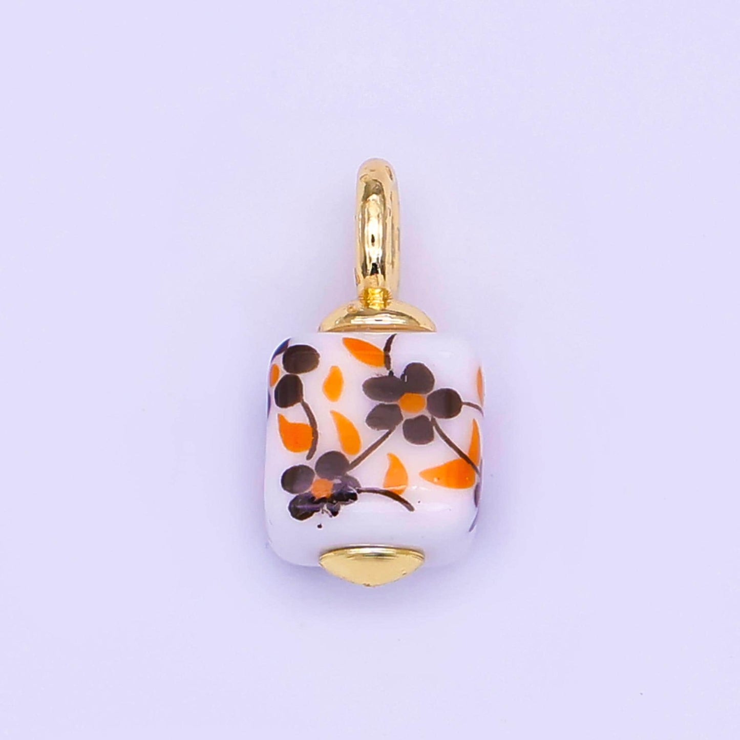 24K Gold Filled Blue, Pink, Brown, Red Daisy Flower Cube Ceramic Drop Pendant | E648 E704