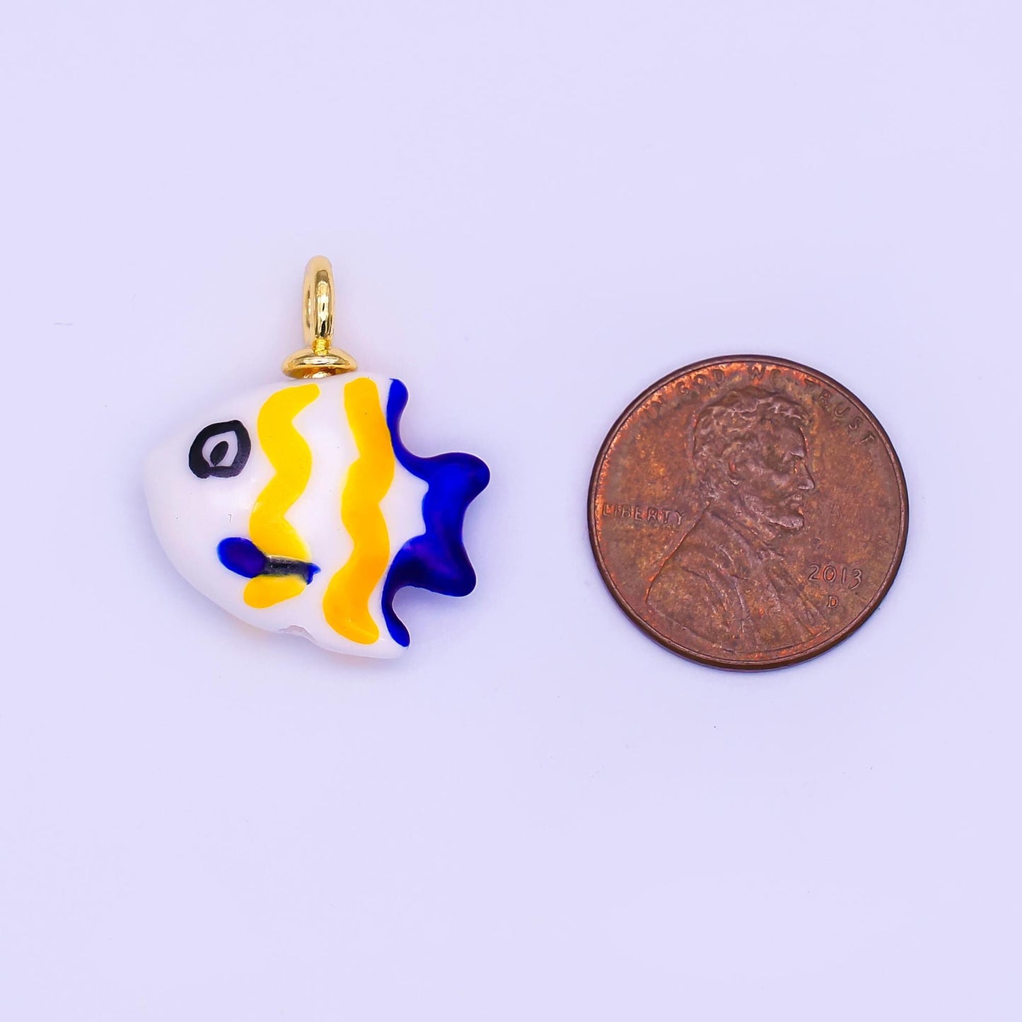 24K Gold Filled Idol Fish Ceramic Drop Pendant | N130