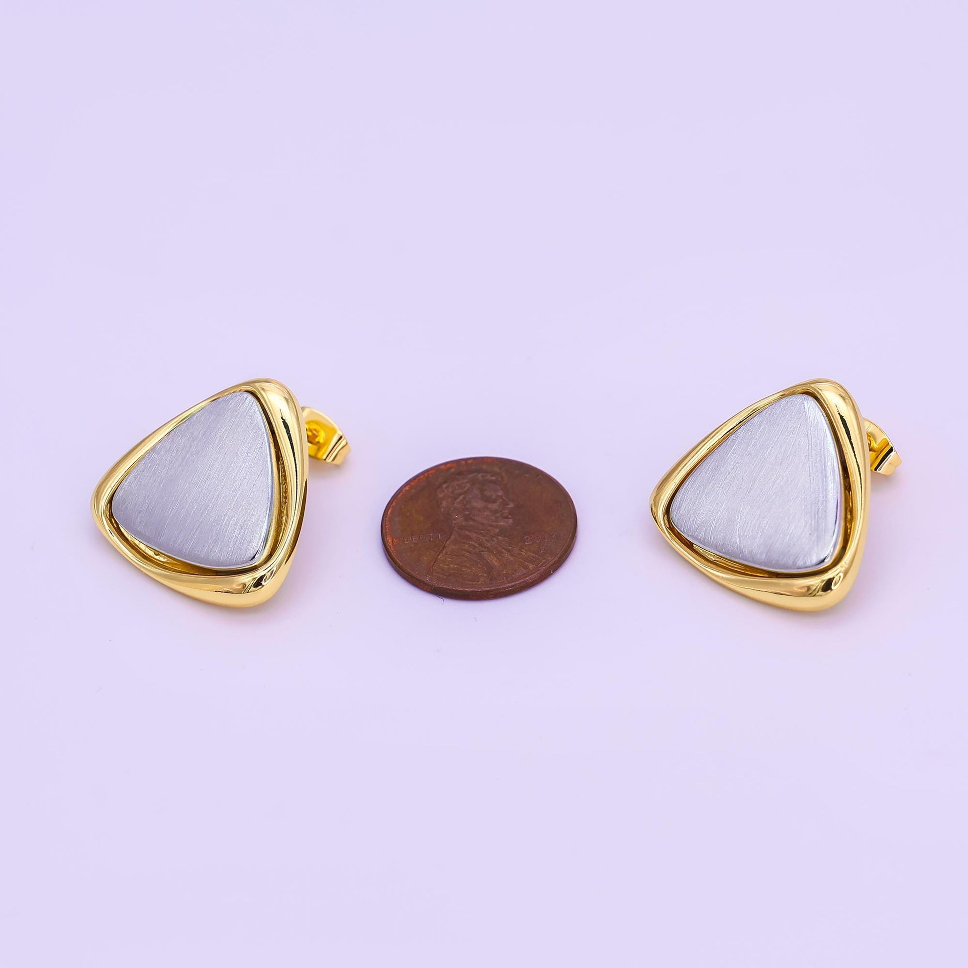 24K Gold Filled Mixed Metal Triangle Molten Stud Earrings | AB963