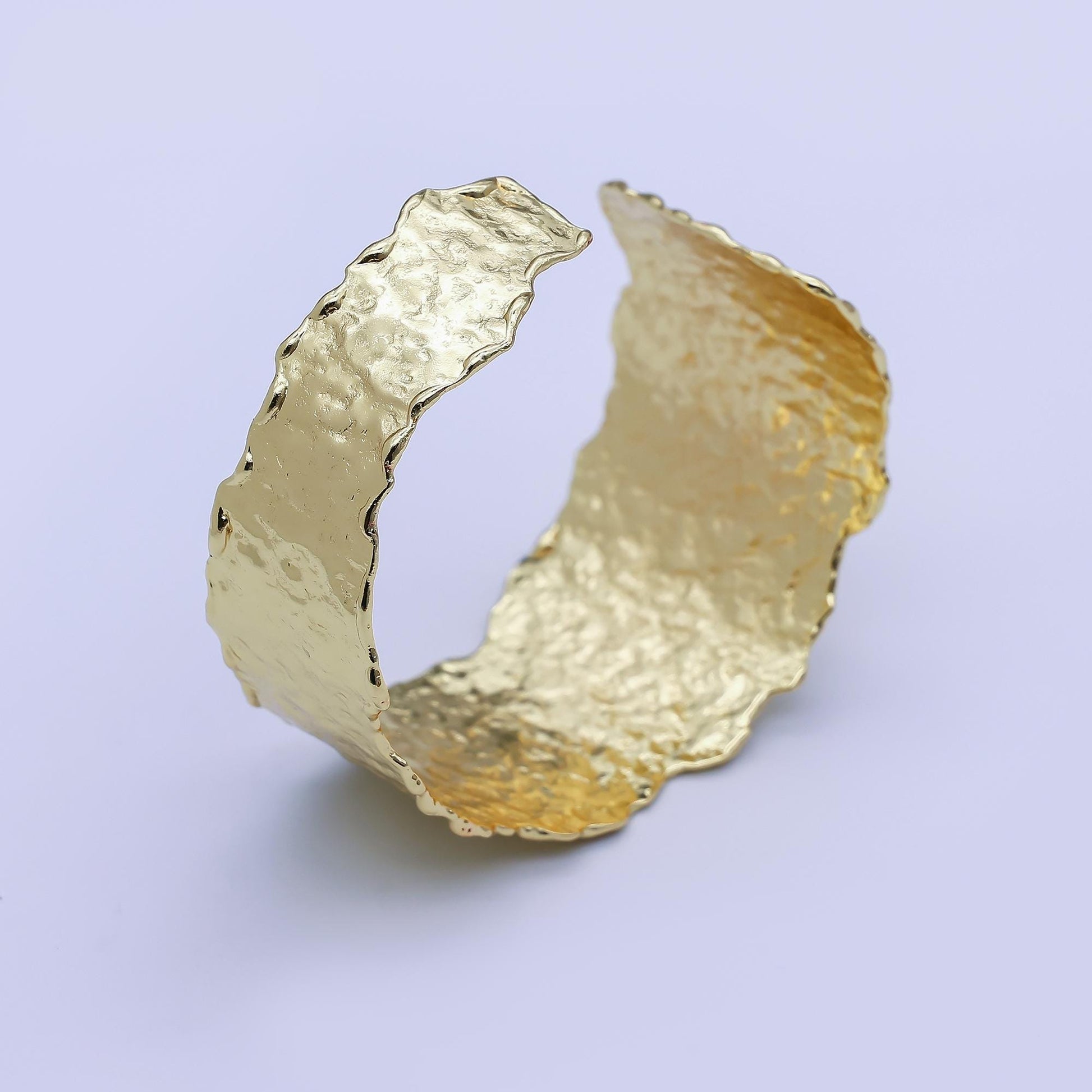 24K Gold Filled Wide Hammered Molten Geometric Cuff Bracelet | WA-3235