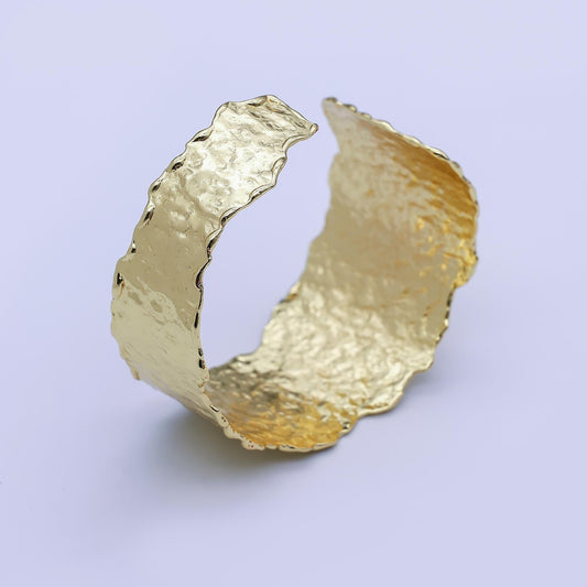 24K Gold Filled Wide Hammered Molten Geometric Cuff Bracelet | WA-3235
