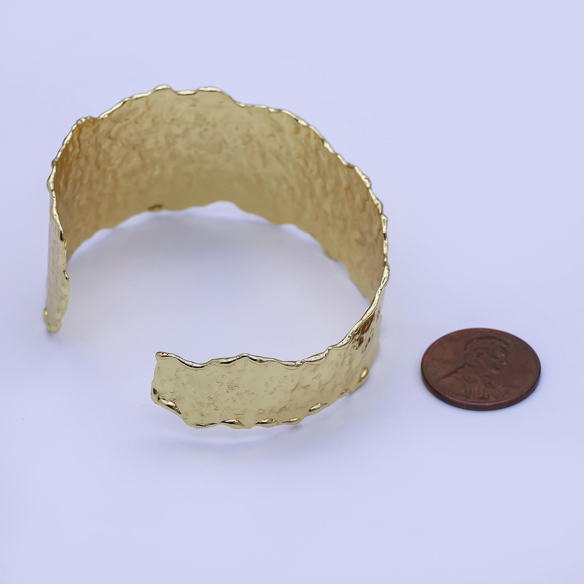24K Gold Filled Wide Hammered Molten Geometric Cuff Bracelet | WA-3235