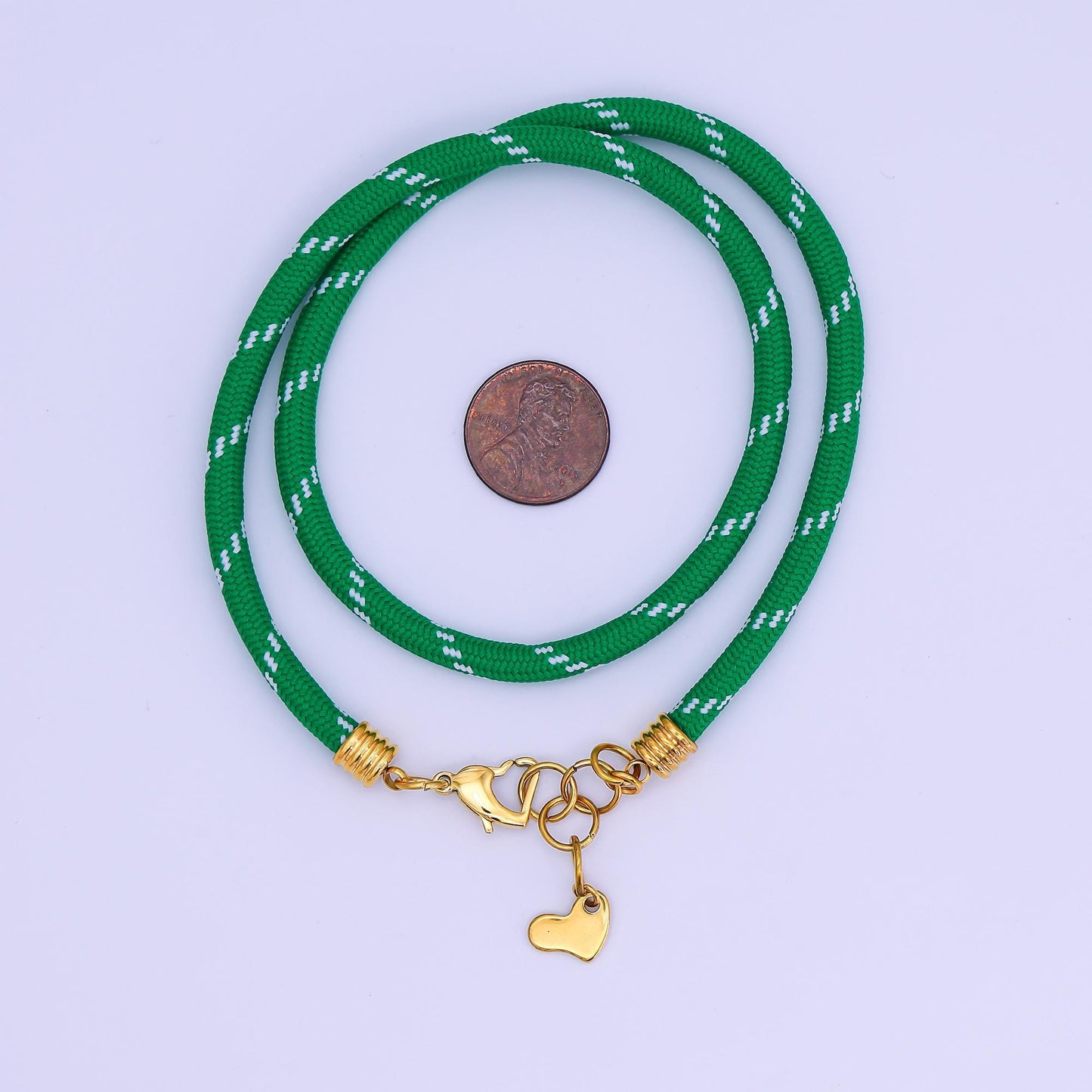 Stainless Steel 5mm Red, Green Heart Summer Sport Cord 18.5 Inch Necklace | WA-3157 WA-3158