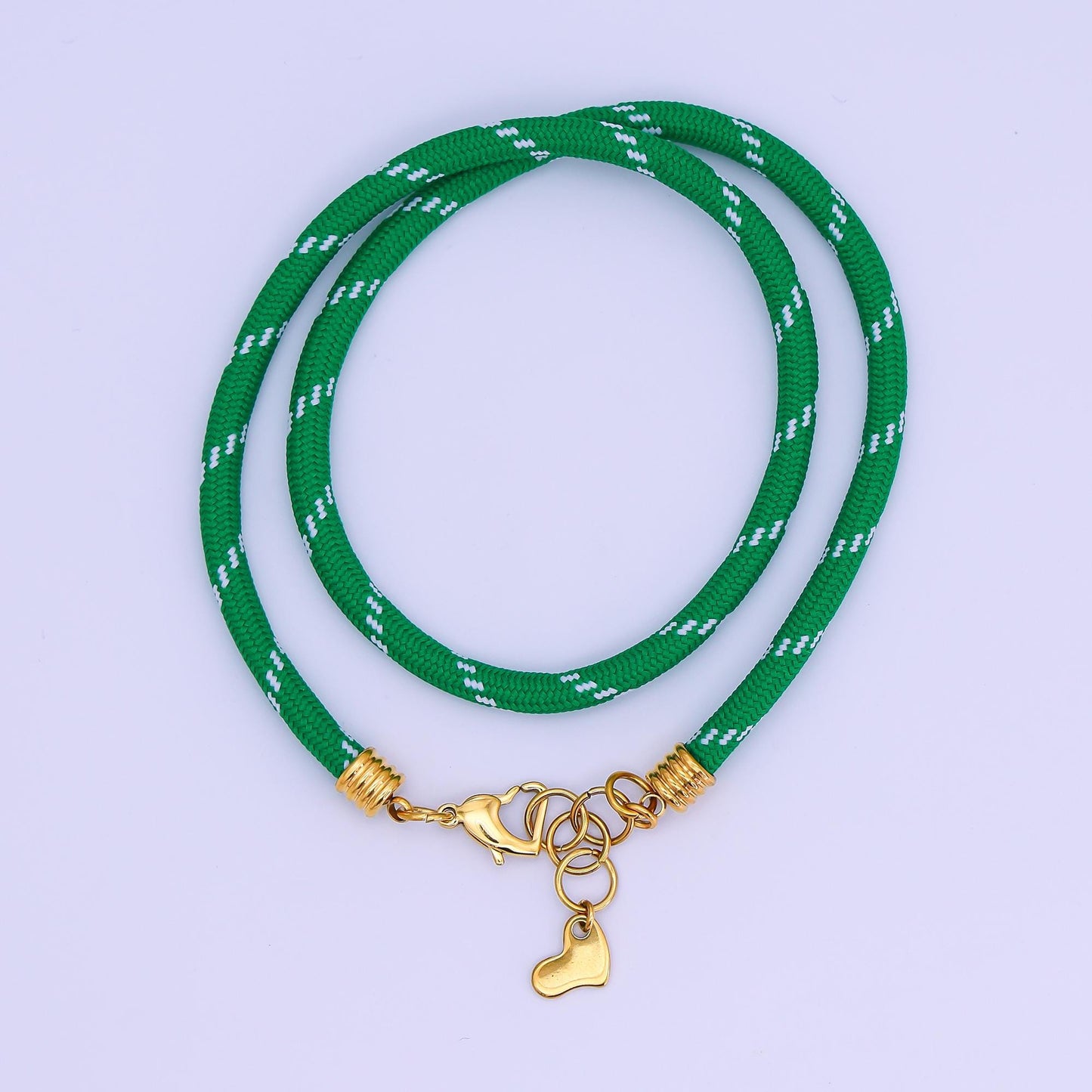 Stainless Steel 5mm Red, Green Heart Summer Sport Cord 18.5 Inch Necklace | WA-3157 WA-3158