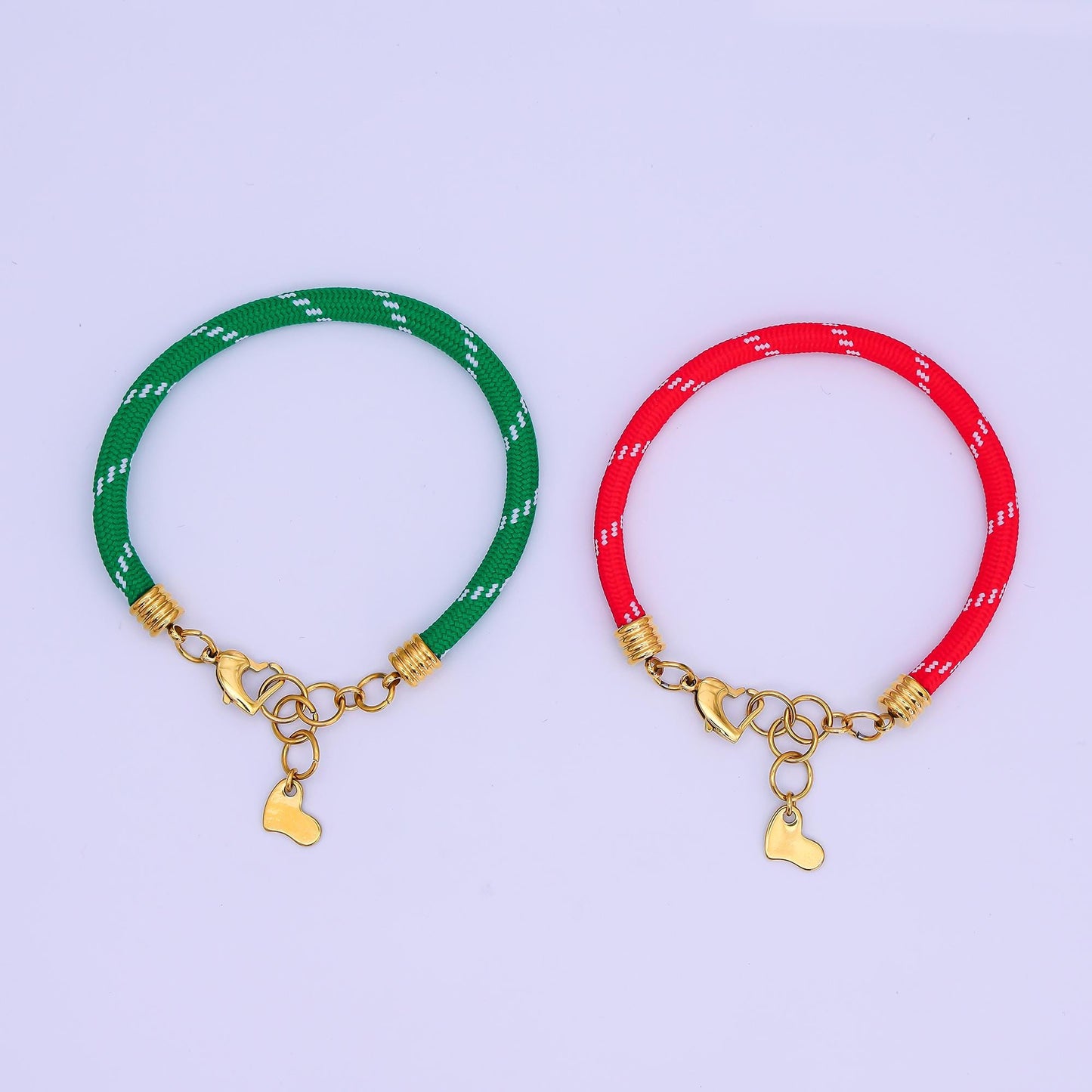 Stainless Steel 5mm Red, Green Heart Summer Sport Cord Bracelet | WA-3159 WA-3160