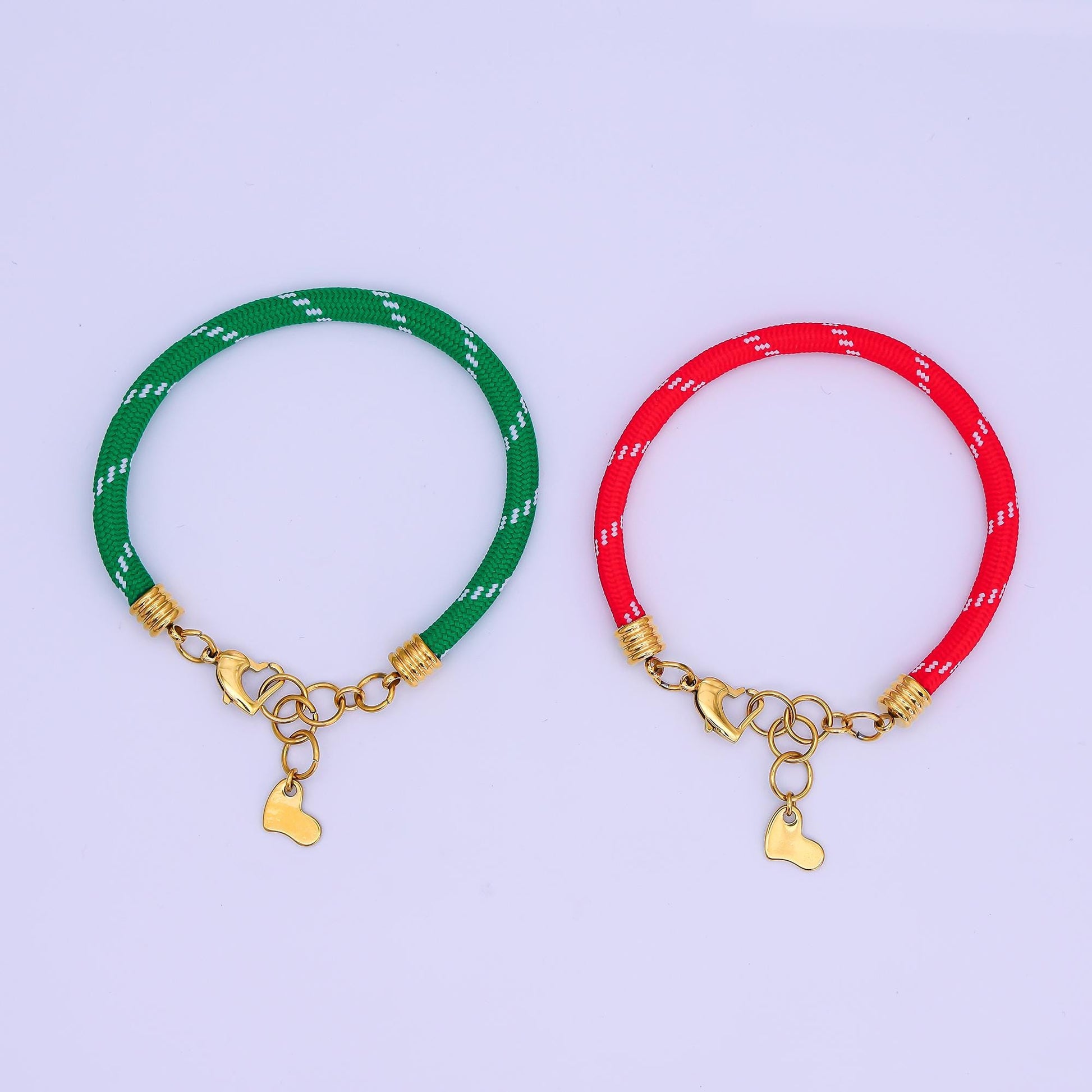 Stainless Steel 5mm Red, Green Heart Summer Sport Cord Bracelet | WA-3159 WA-3160