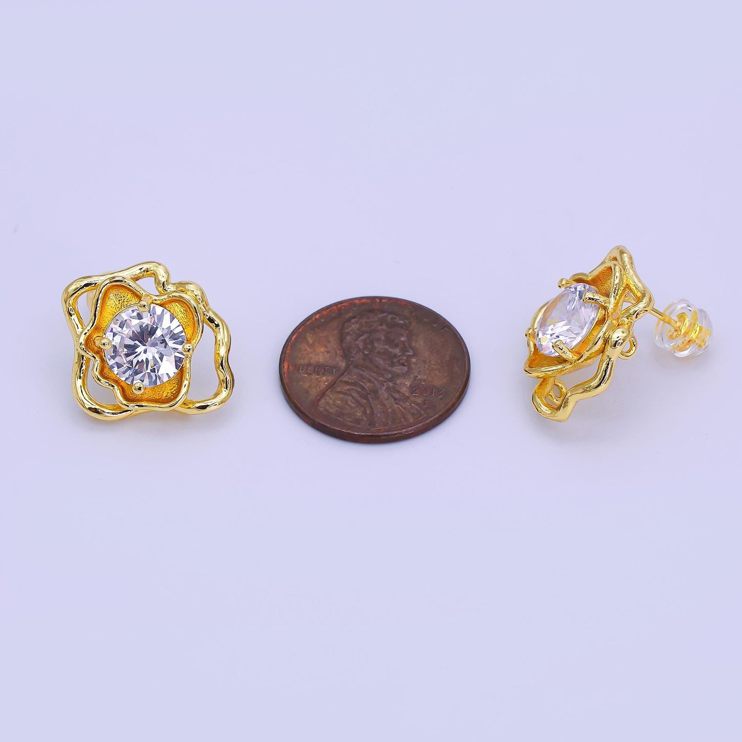 24K Gold Filled Round CZ Molten Drop Stud Earrings Findings | Z1264