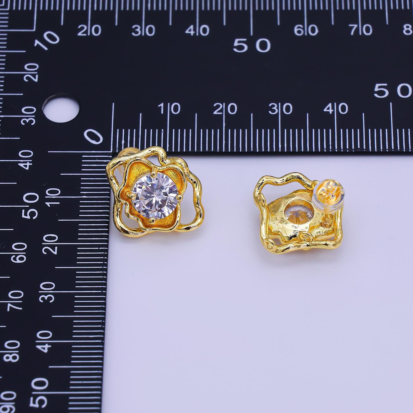 24K Gold Filled Round CZ Molten Drop Stud Earrings Findings | Z1264
