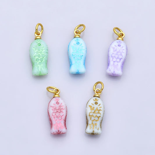 18K Gold Filled Colorful Scaled Fish Mini Charm Purple Blue Green Red Fish Animal Charm Beach Inspired| M392