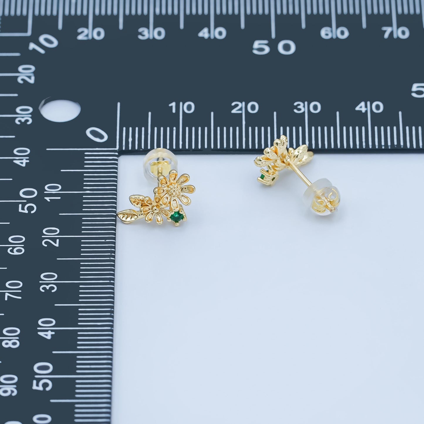 24K Gold Filled Green CZ Flower Leaf Stud Earrings | AI434