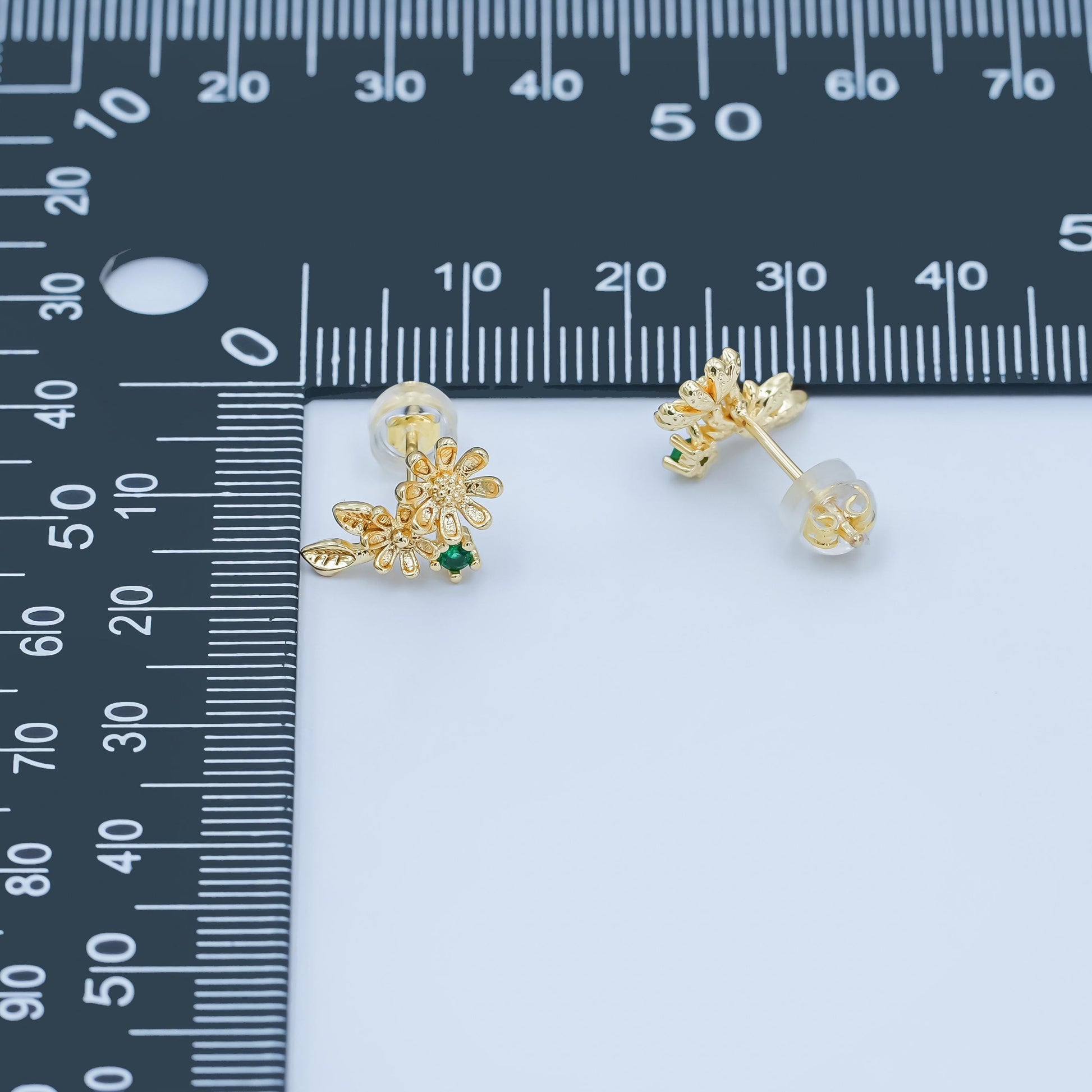 24K Gold Filled Green CZ Flower Leaf Stud Earrings | AI434