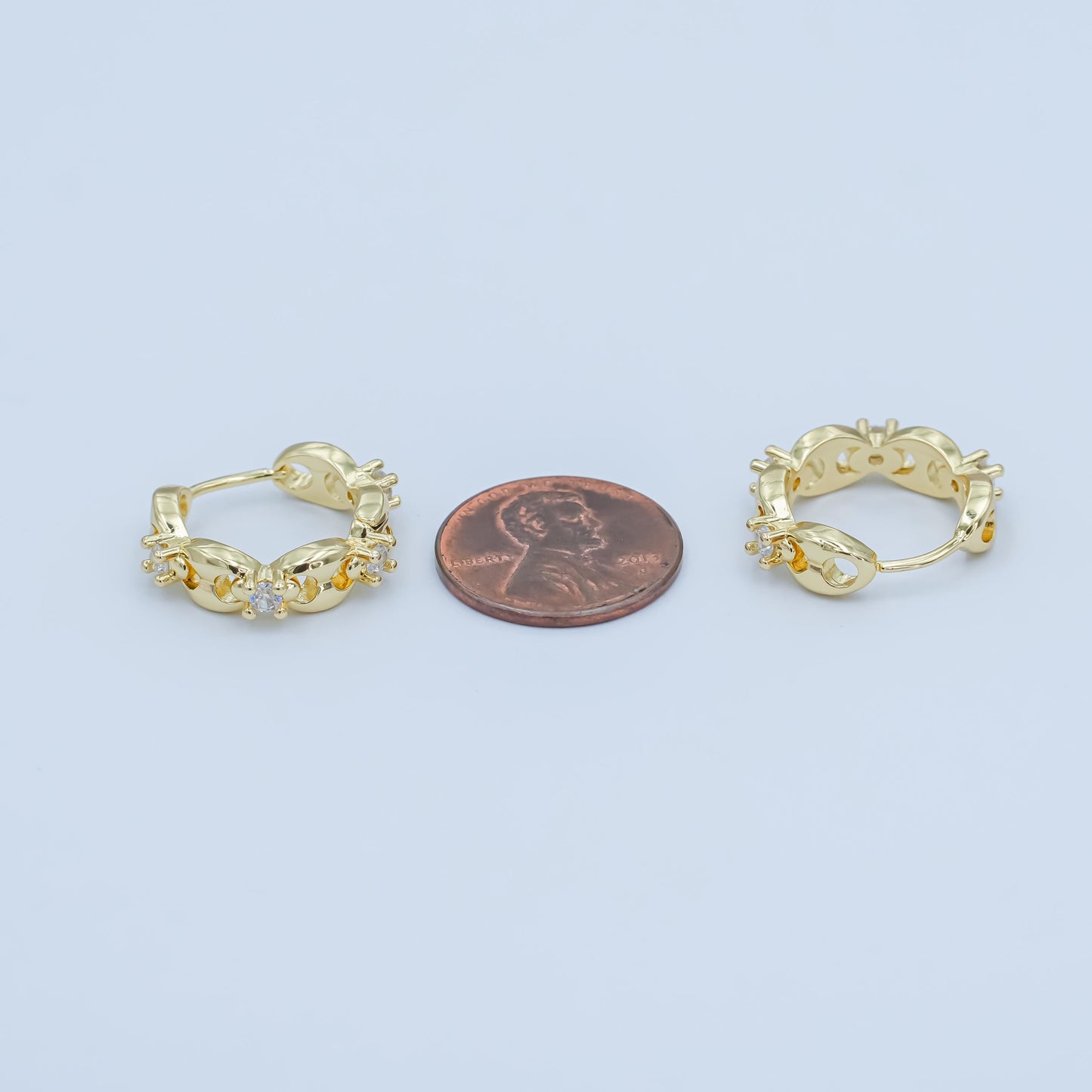 24K Gold Filled 18mm CZ Anchor Mariner Huggie Earrings | AI431