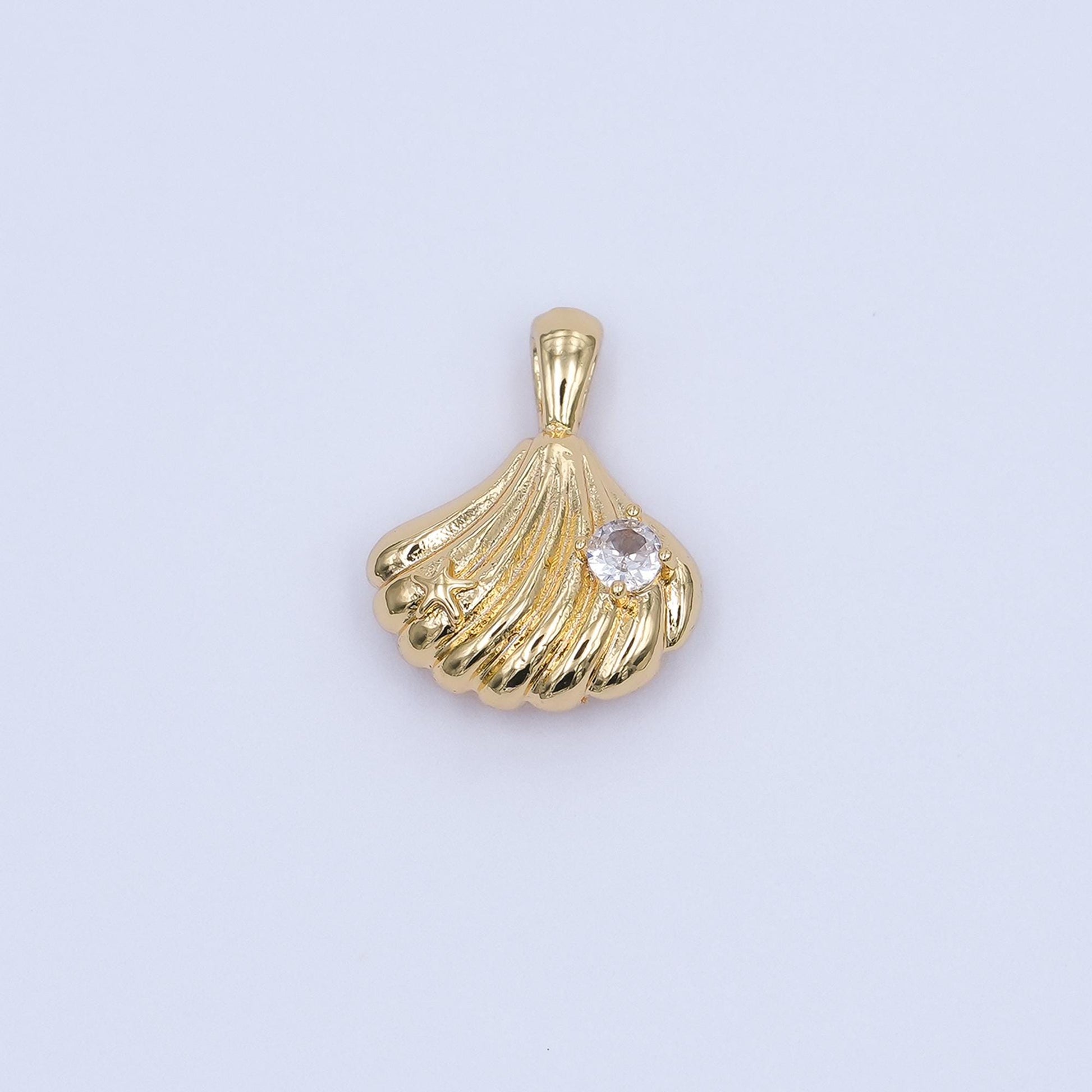 24K Gold Filled CZ Scallop Sea Shells Multidimensional 3D Pendant in Gold & Silver | AH459