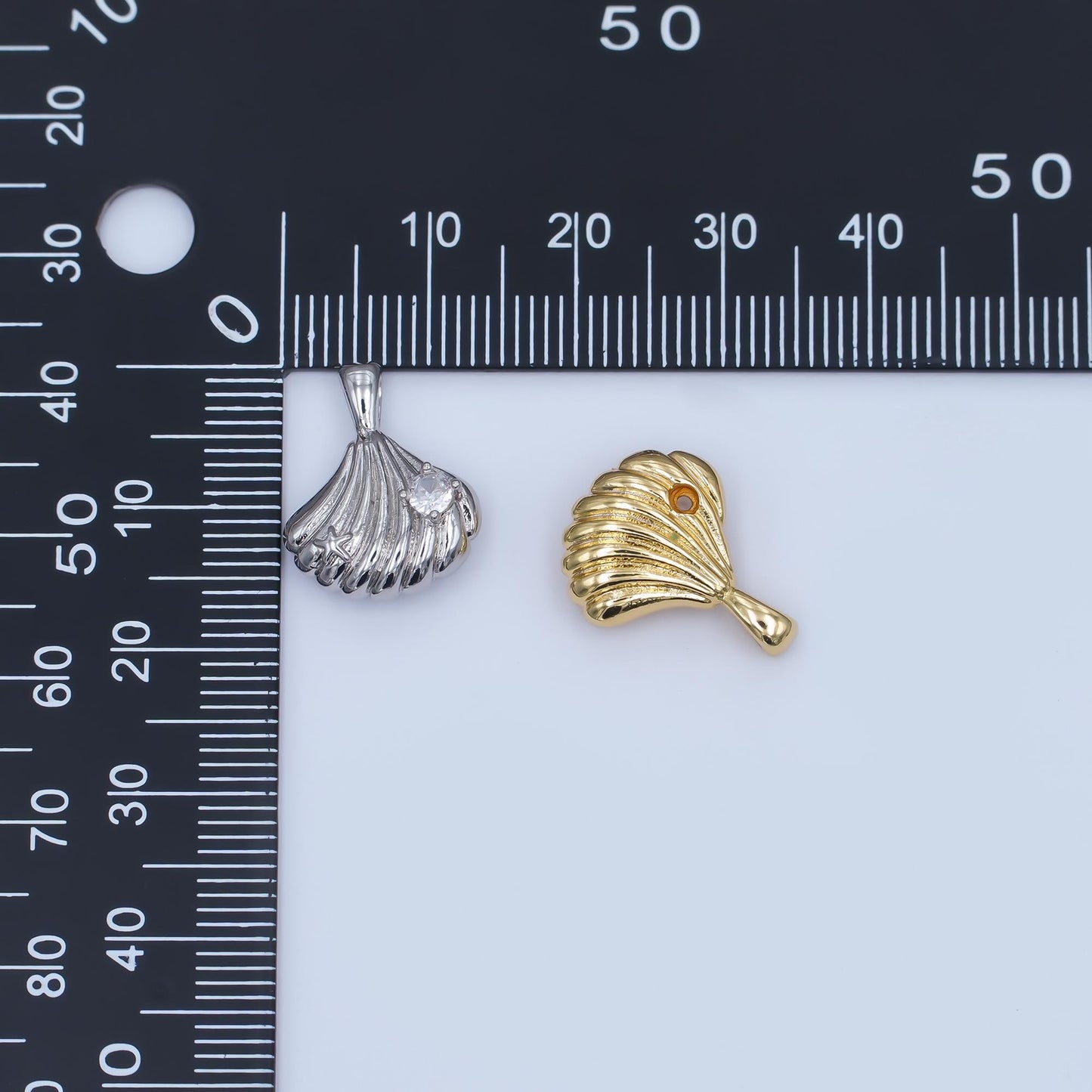 24K Gold Filled CZ Scallop Sea Shells Multidimensional 3D Pendant in Gold & Silver | AH459