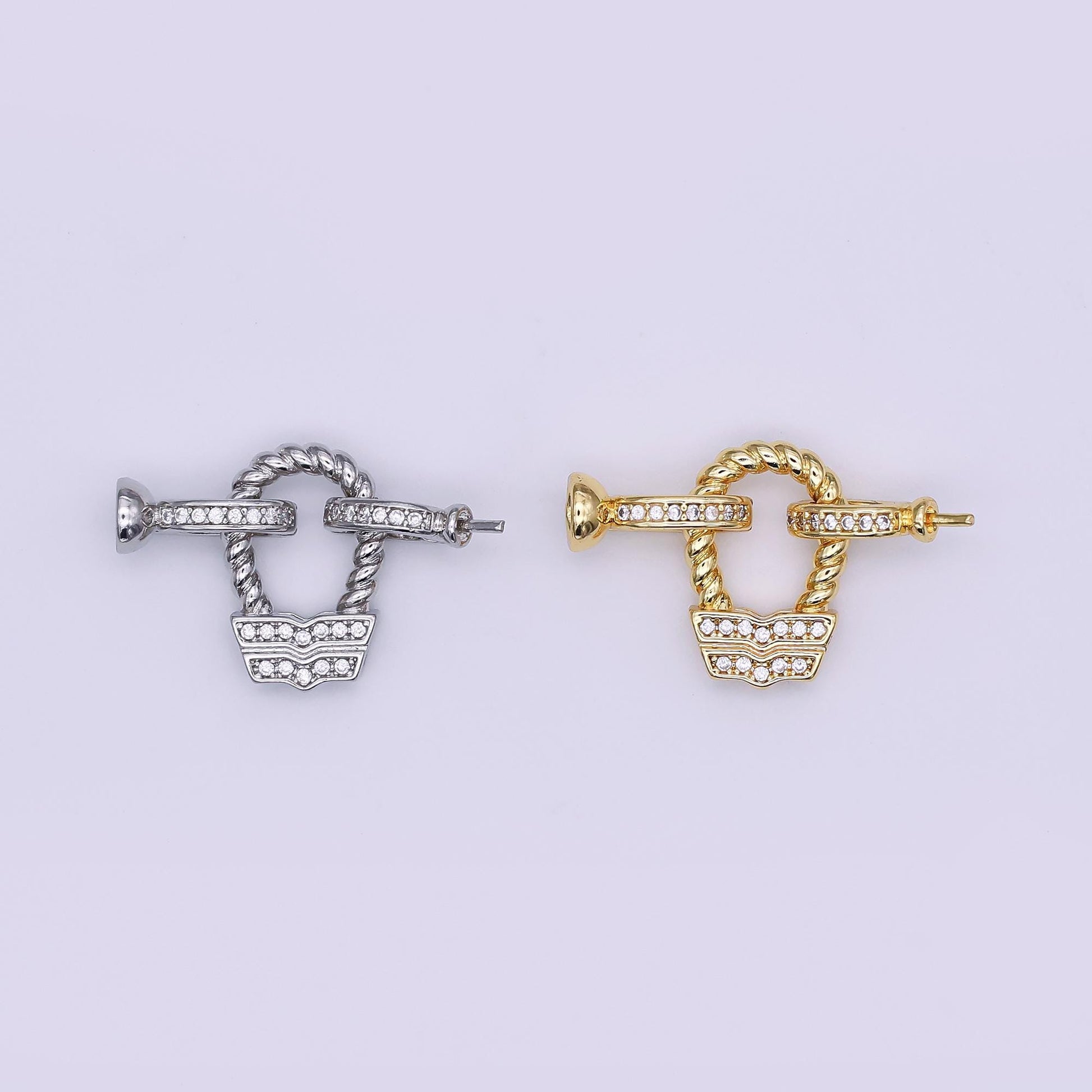 24K Gold Filled Micro Paved CZ Croissant Needle Bead Clasps Closure Findings Set in Gold & Silver | Z1265
