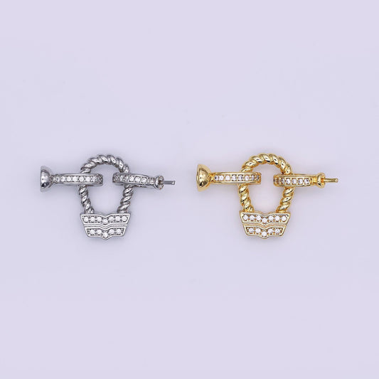 24K Gold Filled Micro Paved CZ Croissant Needle Bead Clasps Closure Findings Set in Gold & Silver | Z1265