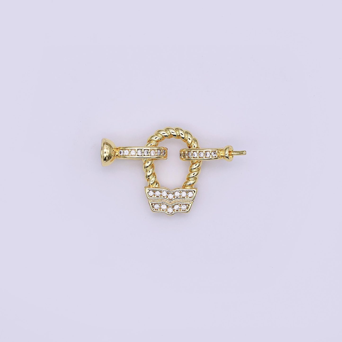 24K Gold Filled Micro Paved CZ Croissant Needle Bead Clasps Closure Findings Set in Gold & Silver | Z1265