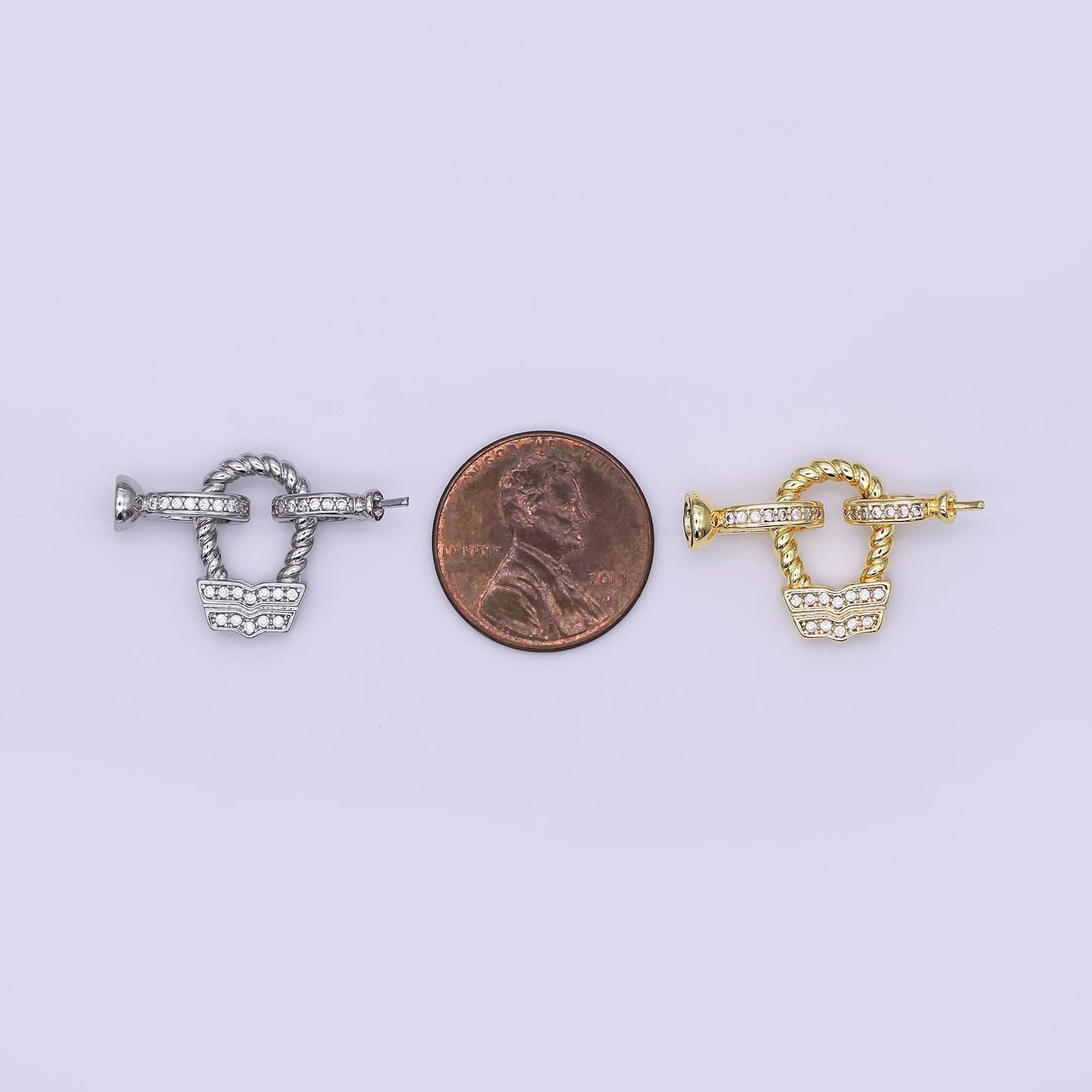 24K Gold Filled Micro Paved CZ Croissant Needle Bead Clasps Closure Findings Set in Gold & Silver | Z1265
