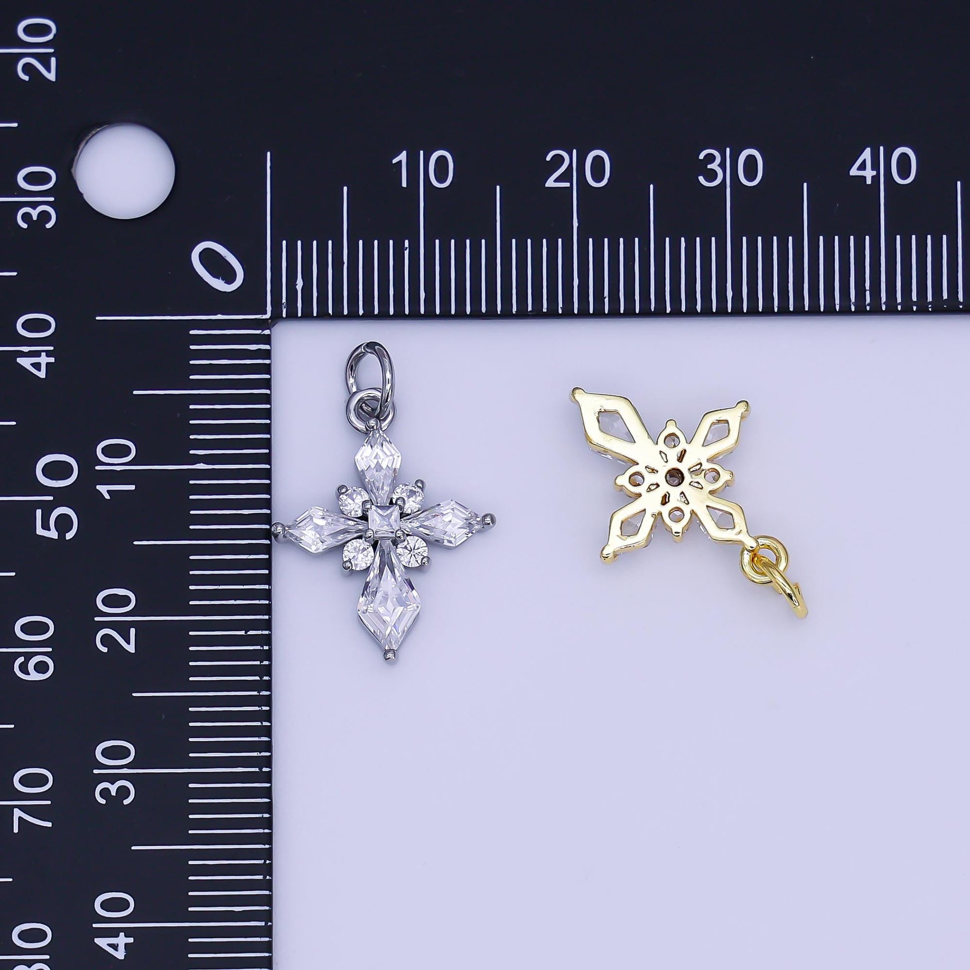 24K Gold Filled Clear CZ Passion Cross Religious Charm in Gold & Silver | X301 C444