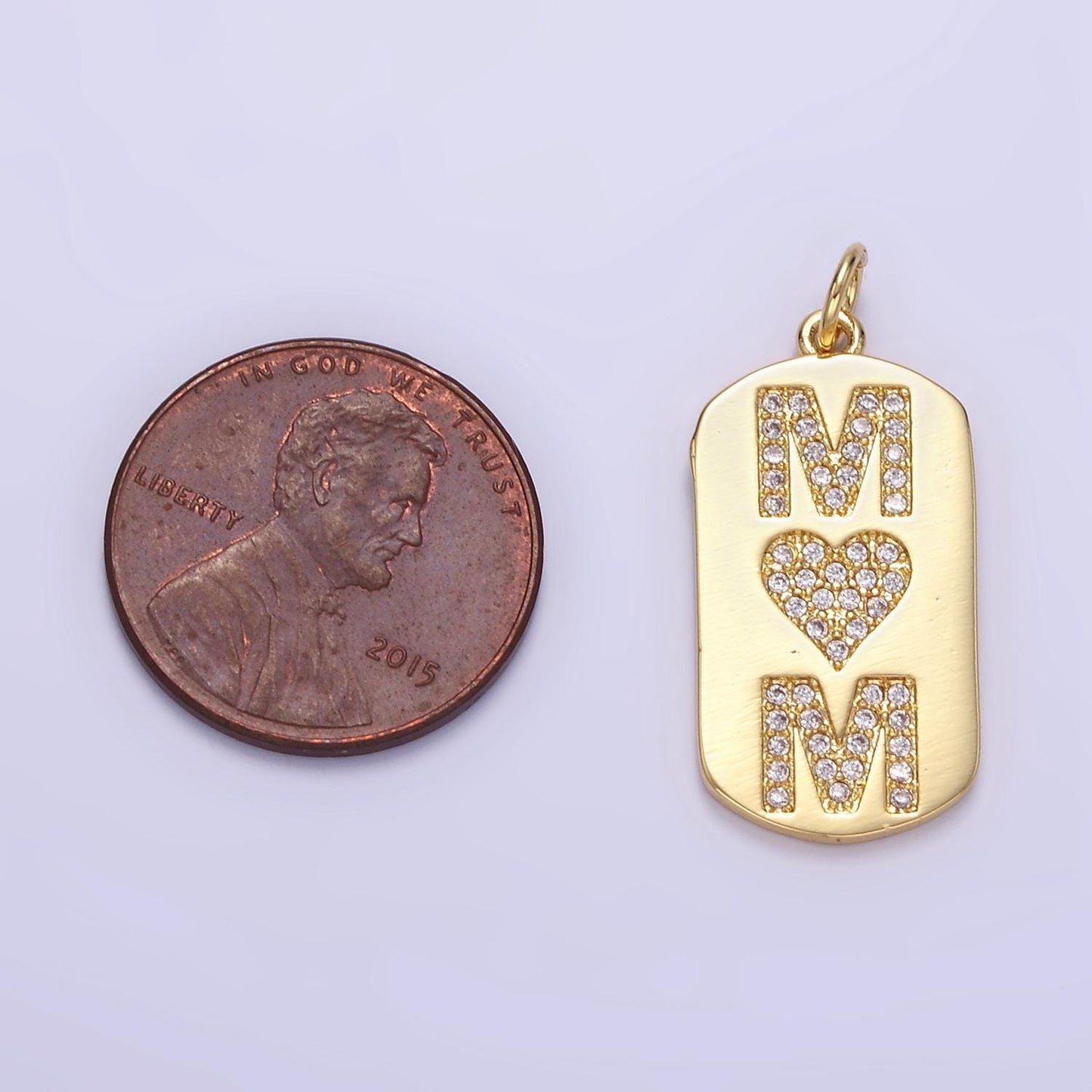 24K Gold Filled Micro Paved CZ "MOM" Oblong Tag Charm | AJ287