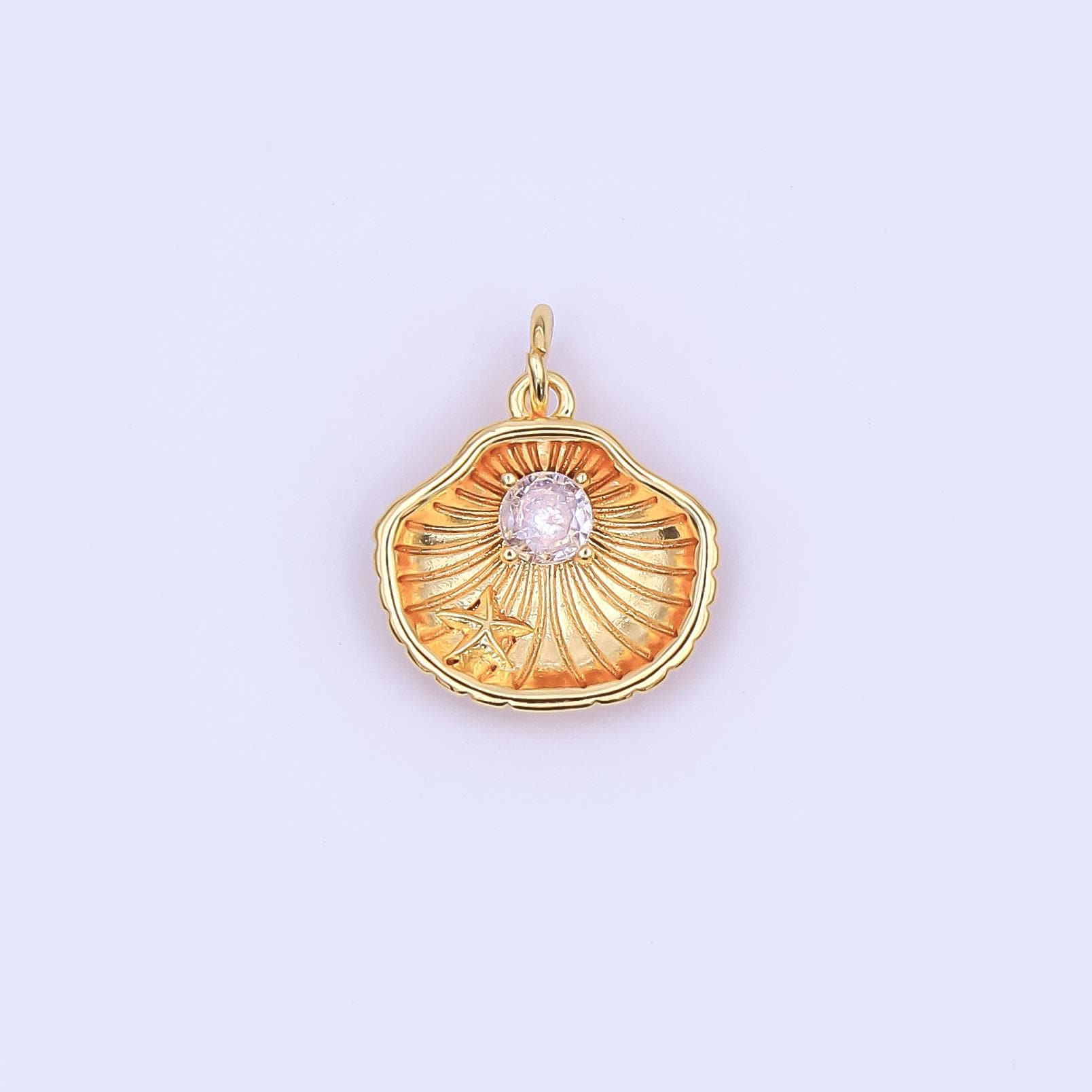 24K Gold Filled CZ Starfish Cockle Sea Shell Charm | AJ294
