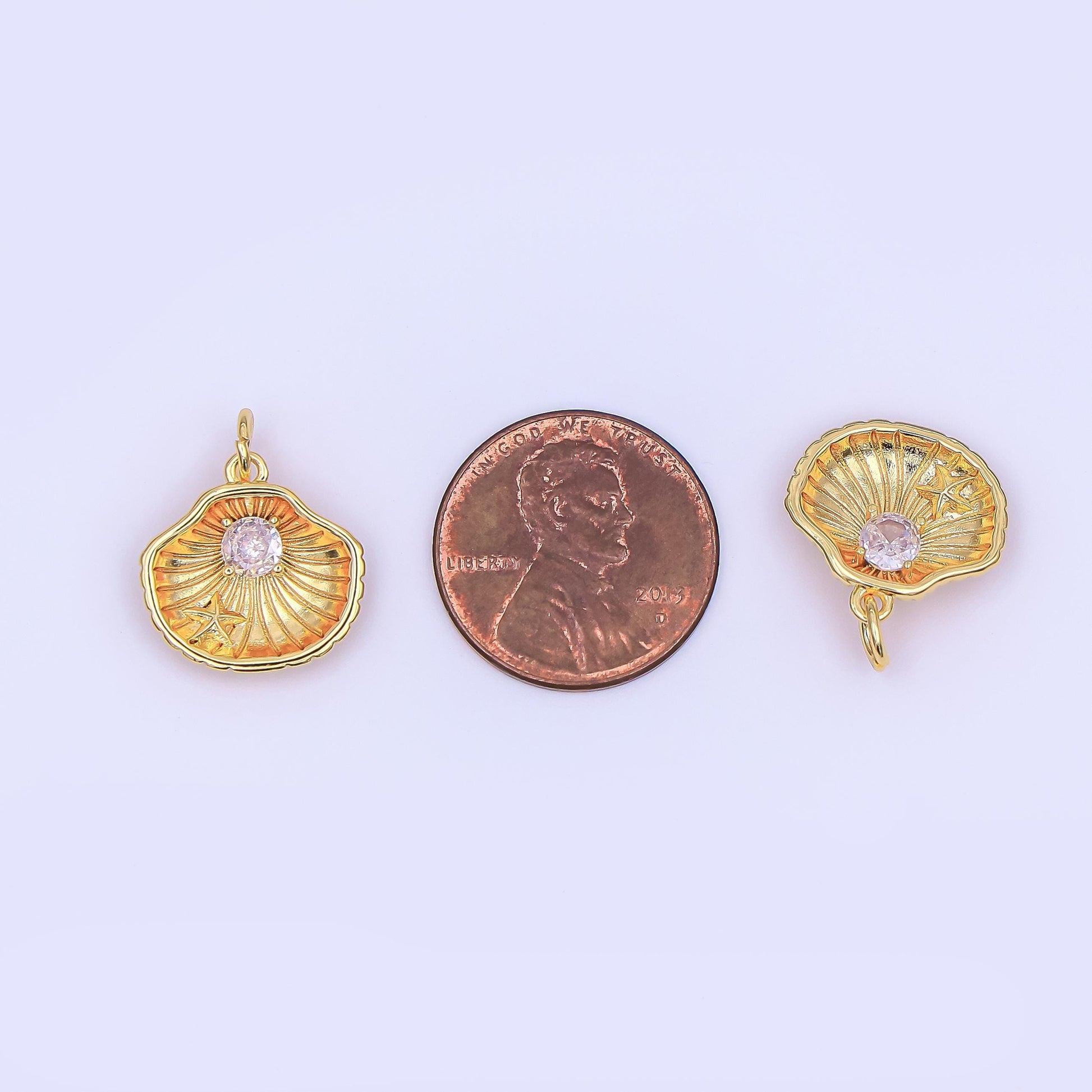 24K Gold Filled CZ Starfish Cockle Sea Shell Charm | AJ294