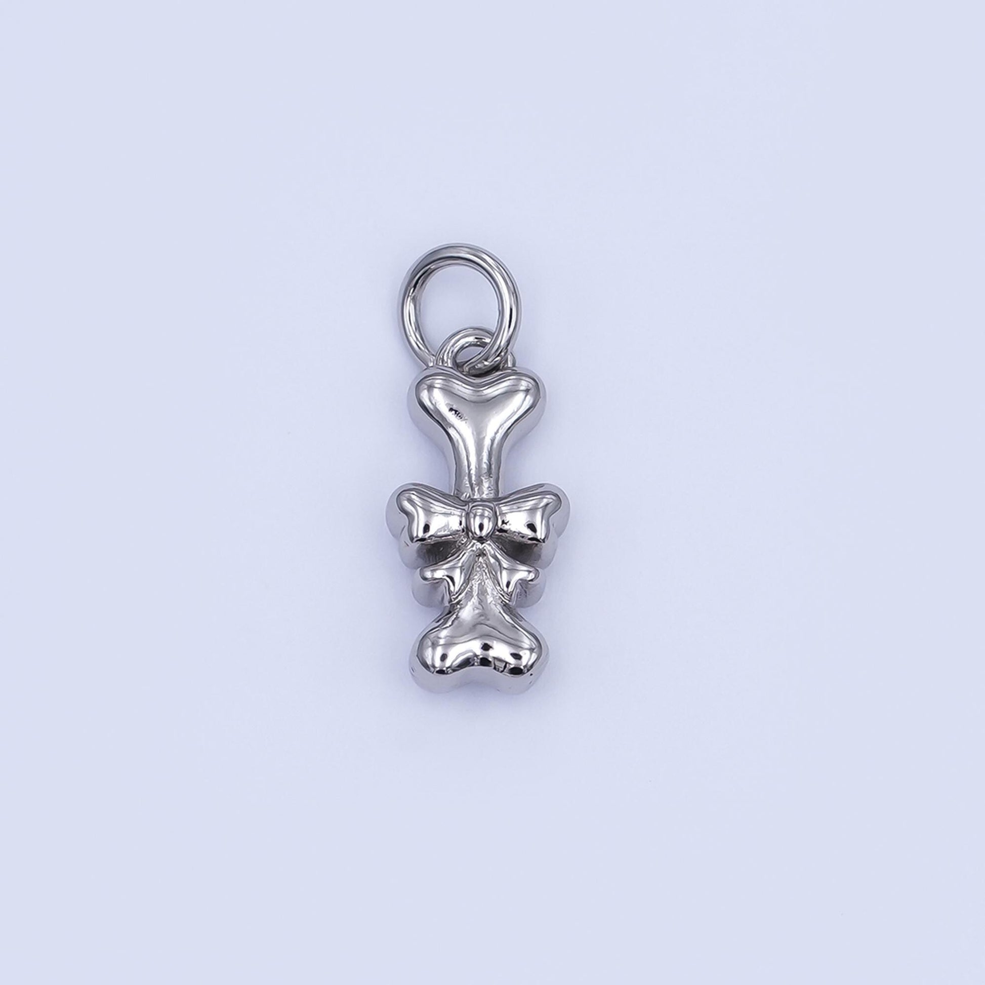 24K Gold Filled Dog Bone Ribbon Pet Multidimensional 3D Charm in Gold & Silver | AJ290