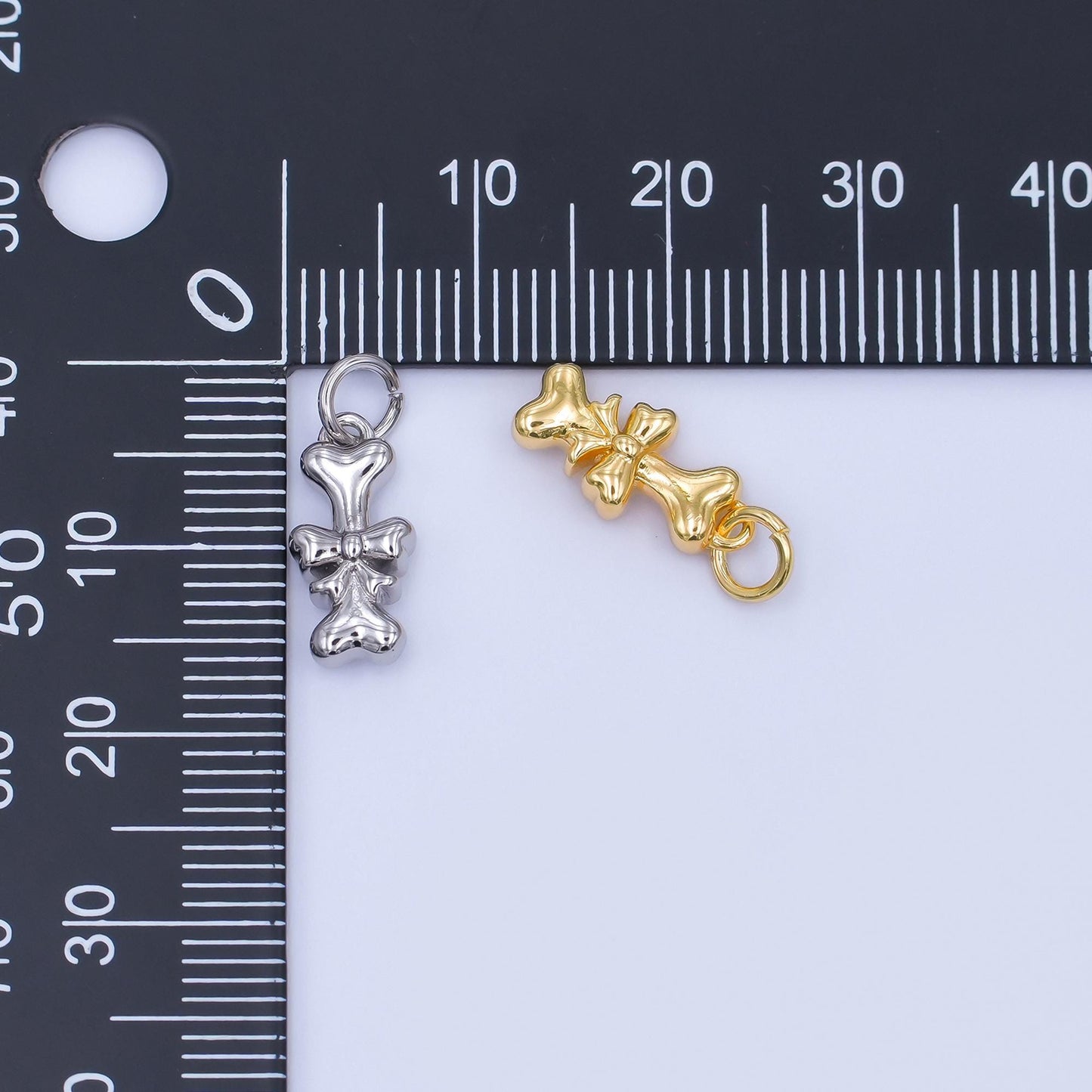 24K Gold Filled Dog Bone Ribbon Pet Multidimensional 3D Charm in Gold & Silver | AJ290
