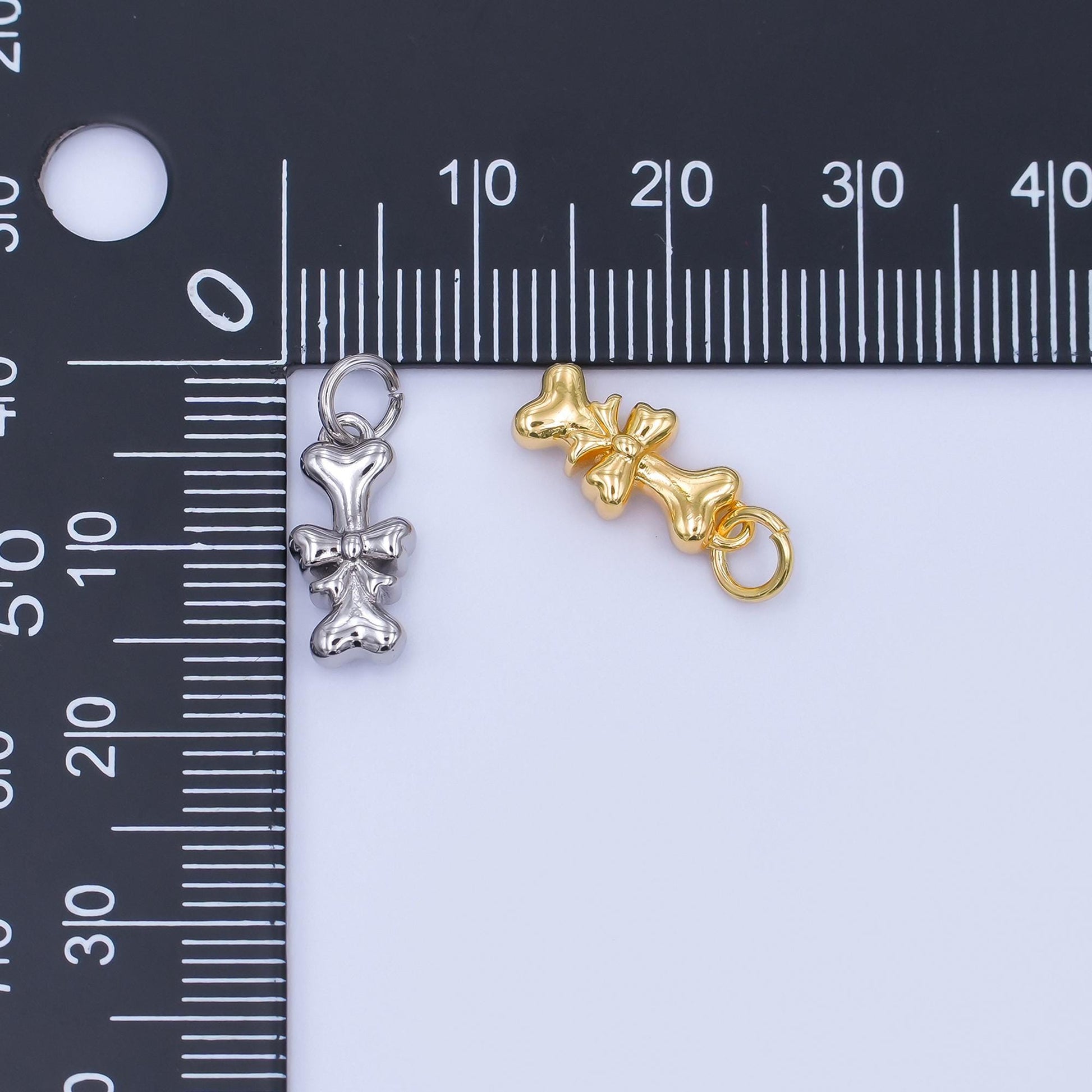 24K Gold Filled Dog Bone Ribbon Pet Multidimensional 3D Charm in Gold & Silver | AJ290