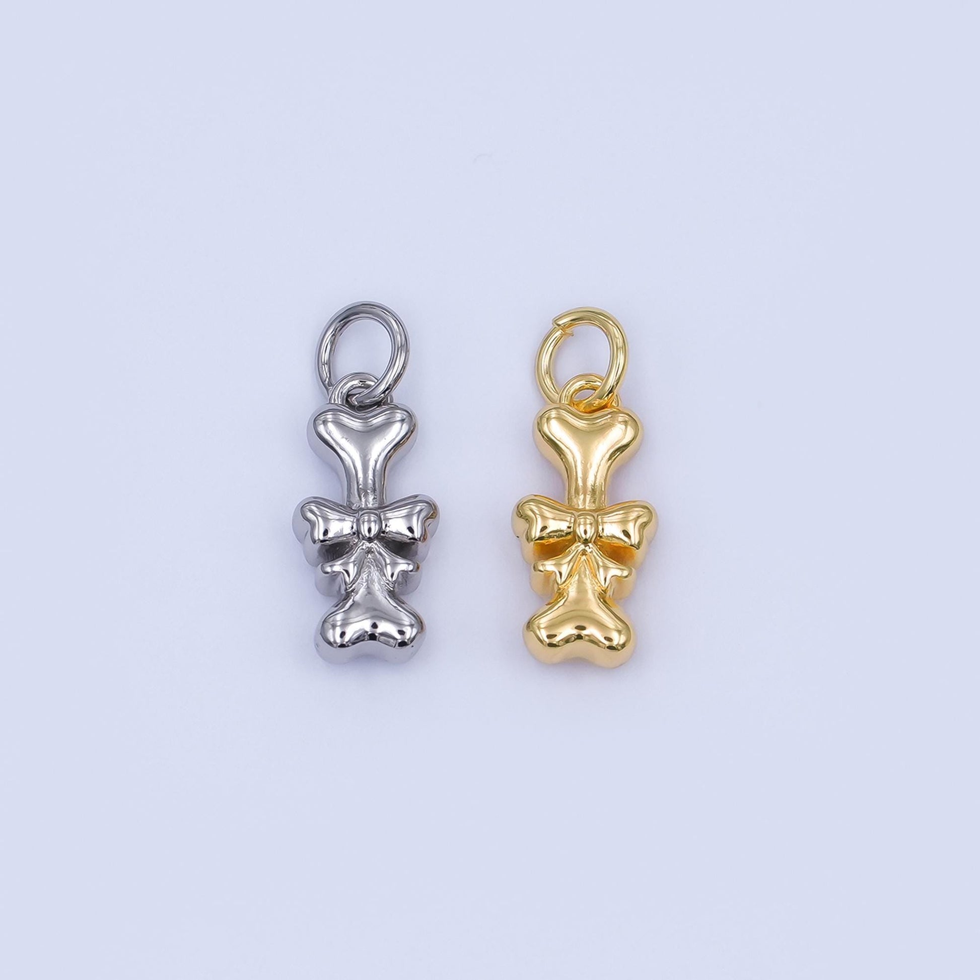 24K Gold Filled Dog Bone Ribbon Pet Multidimensional 3D Charm in Gold & Silver | AJ290