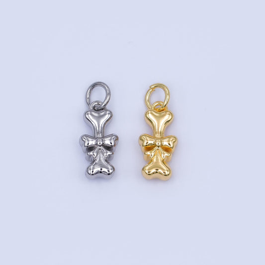 24K Gold Filled Dog Bone Ribbon Pet Multidimensional 3D Charm in Gold & Silver | AJ290